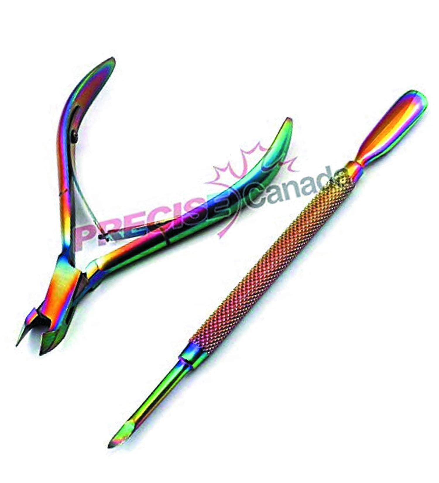 Precise Canada: Cuticle Pusher Remover With Nipper Colorful Stainless Steel Manicuring Nail Art Tool Set #4