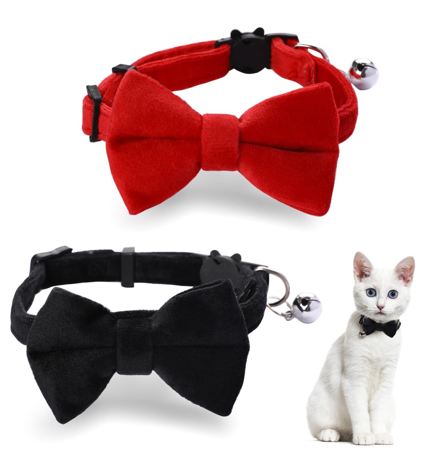 Personalized Cat Collars with Bells - Adjustable Pet Safety Collars for Small Dogs & Cats - 2 Pack in Red & Black - Buy Online on SooperMarket.com