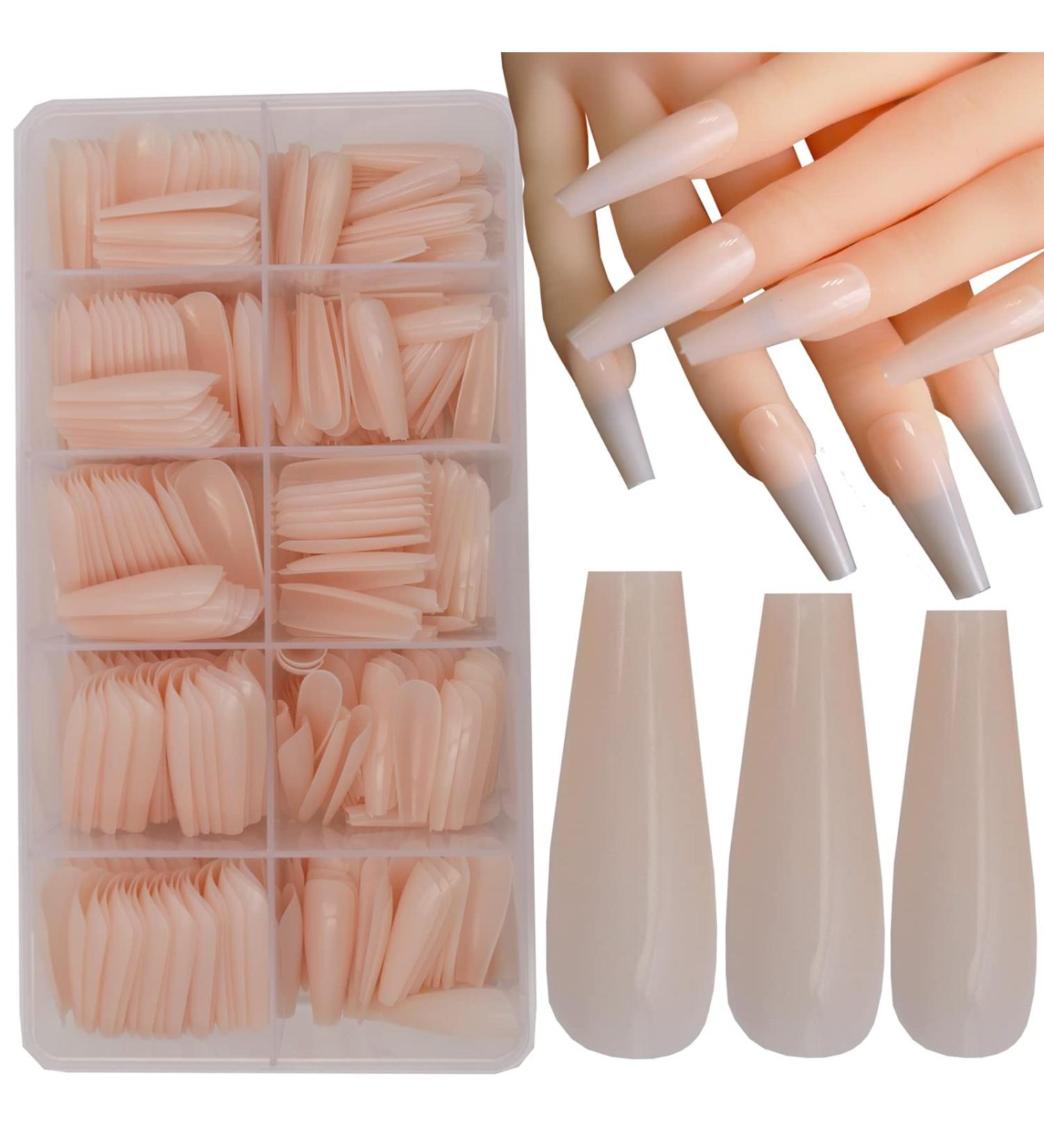 LuckForever 500pc Nude Pink Coffin False Nails - Press On Full Cover Ballerina Design with Case for Women Girls - DIY Manicure Fingernails - Buy Online on SooperMarket.com