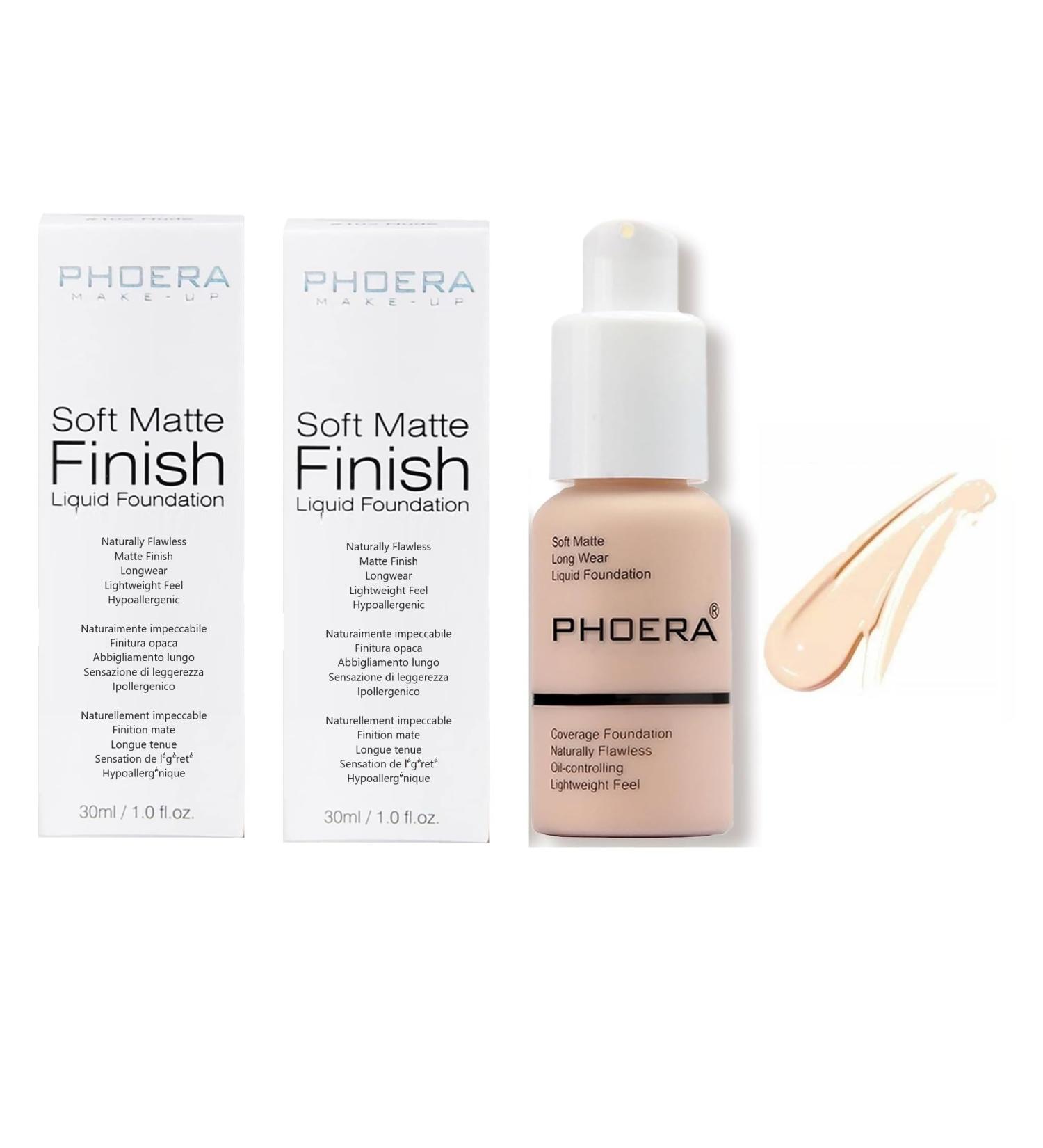 Phooera Fulll Coverage Liquid foundation Matte Finish Concealer Long wear 24hrs Oil Controlling Naturally Flawless Lightweigt Feel Buildable Fond de teint (2 X 101) - Buy Online on SooperMarket.com