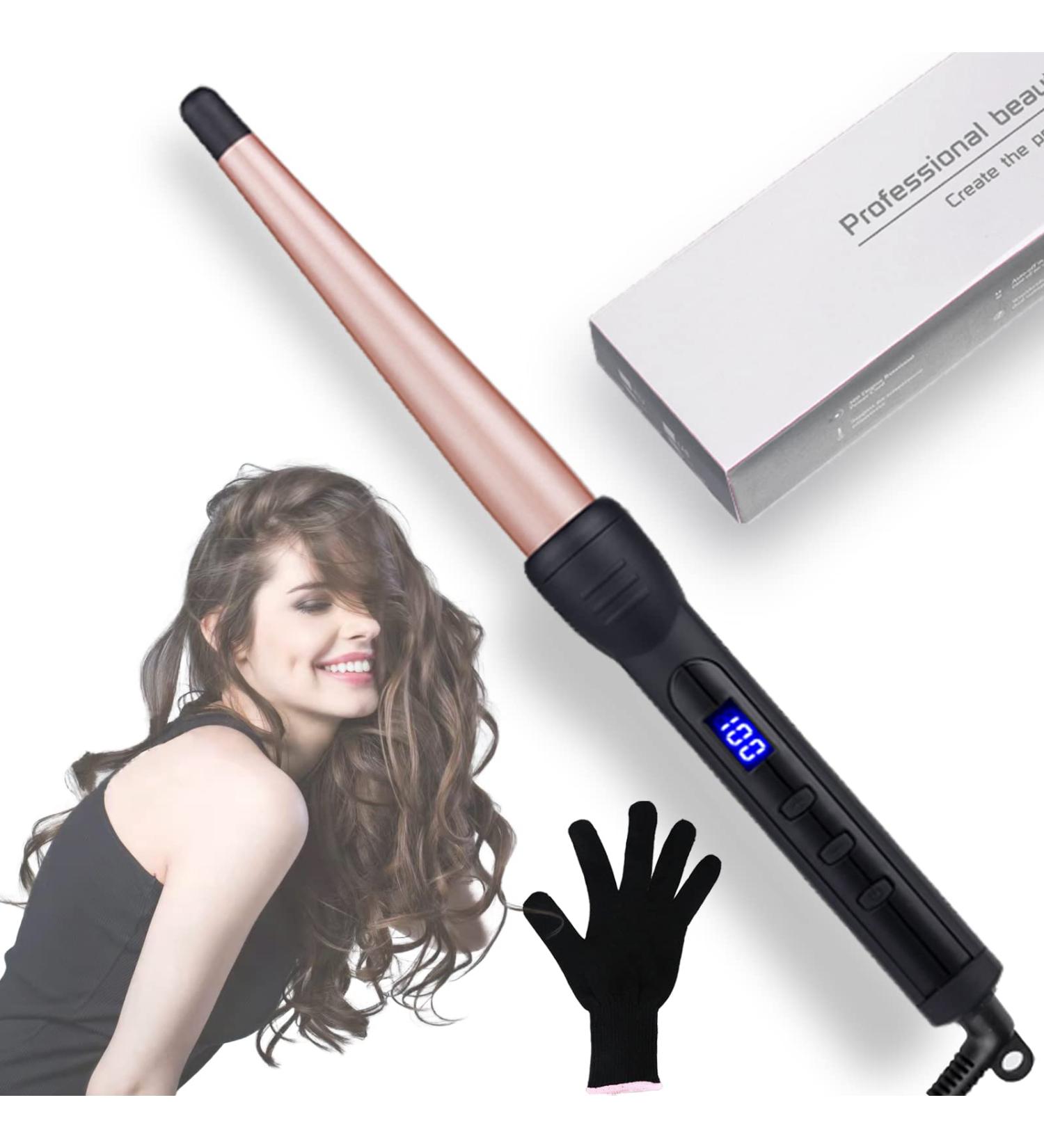 Duyfioa Professional Ceramic Hair Curling Wand 1-1/2 Inch with LCD Temperature Control - Black&Rose Pink - Buy Online on SooperMarket.com