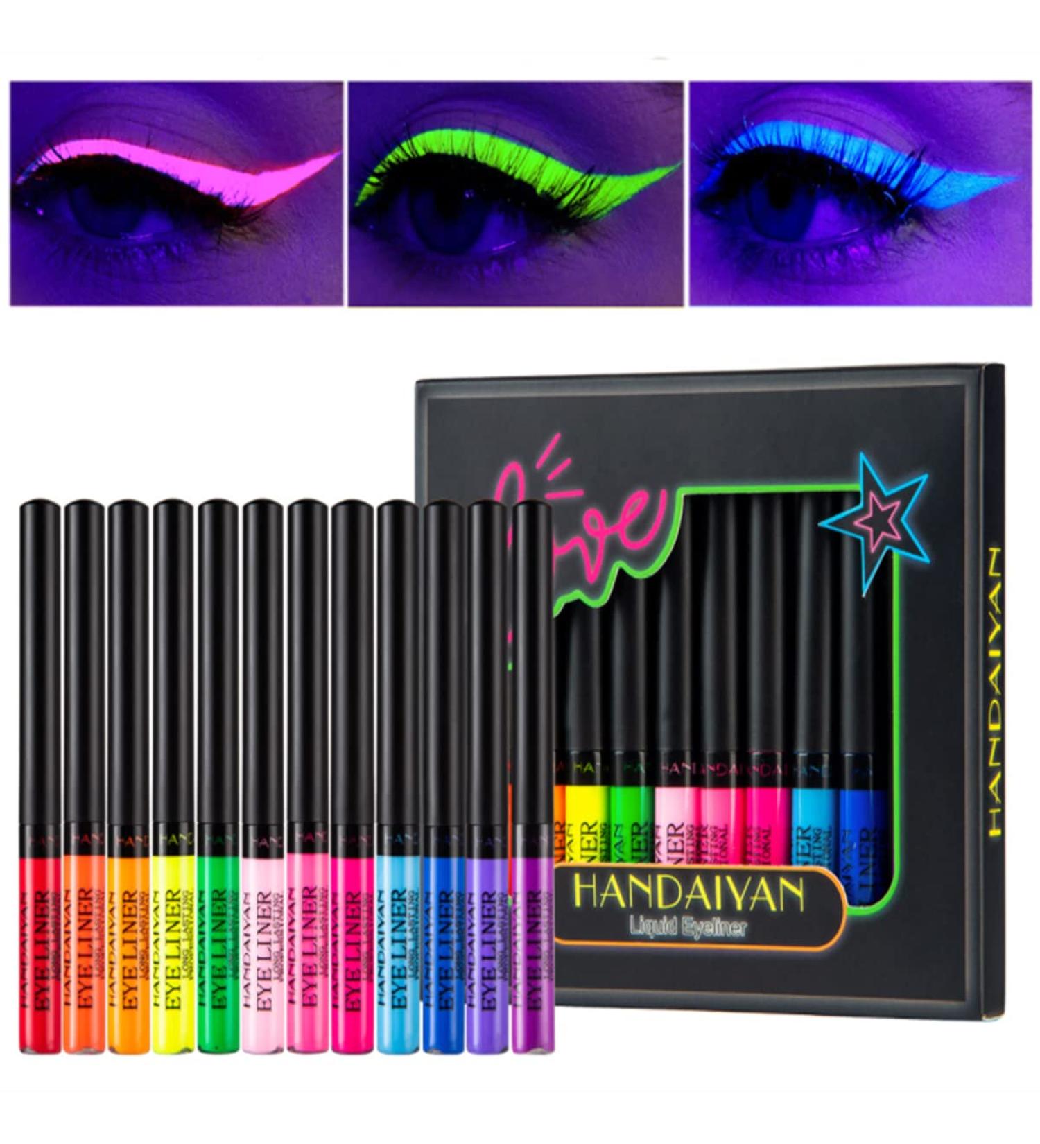 Neon Liquid Eyeliner Set - 12 UV Glow Matte Waterproof Eyeliners for Everyday Halloween & Christmas | Durable & Colorful - Buy Online on SooperMarket.com
