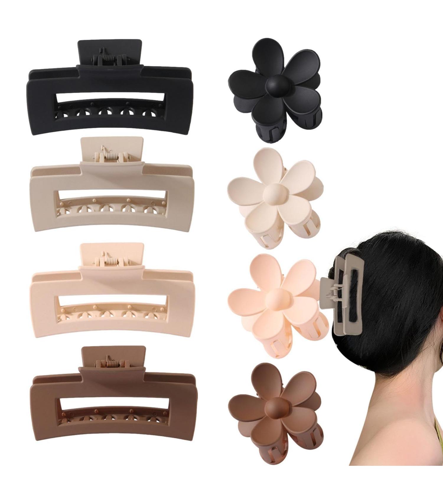 Claw Hair Clips | Rectangle Flower Shape Hair Clips Set of 8 Claw Hair Accessories Comfortable Anti-Slip Stable Hair Hold for Thin Thick Curly Hair - Buy Online on SooperMarket.com