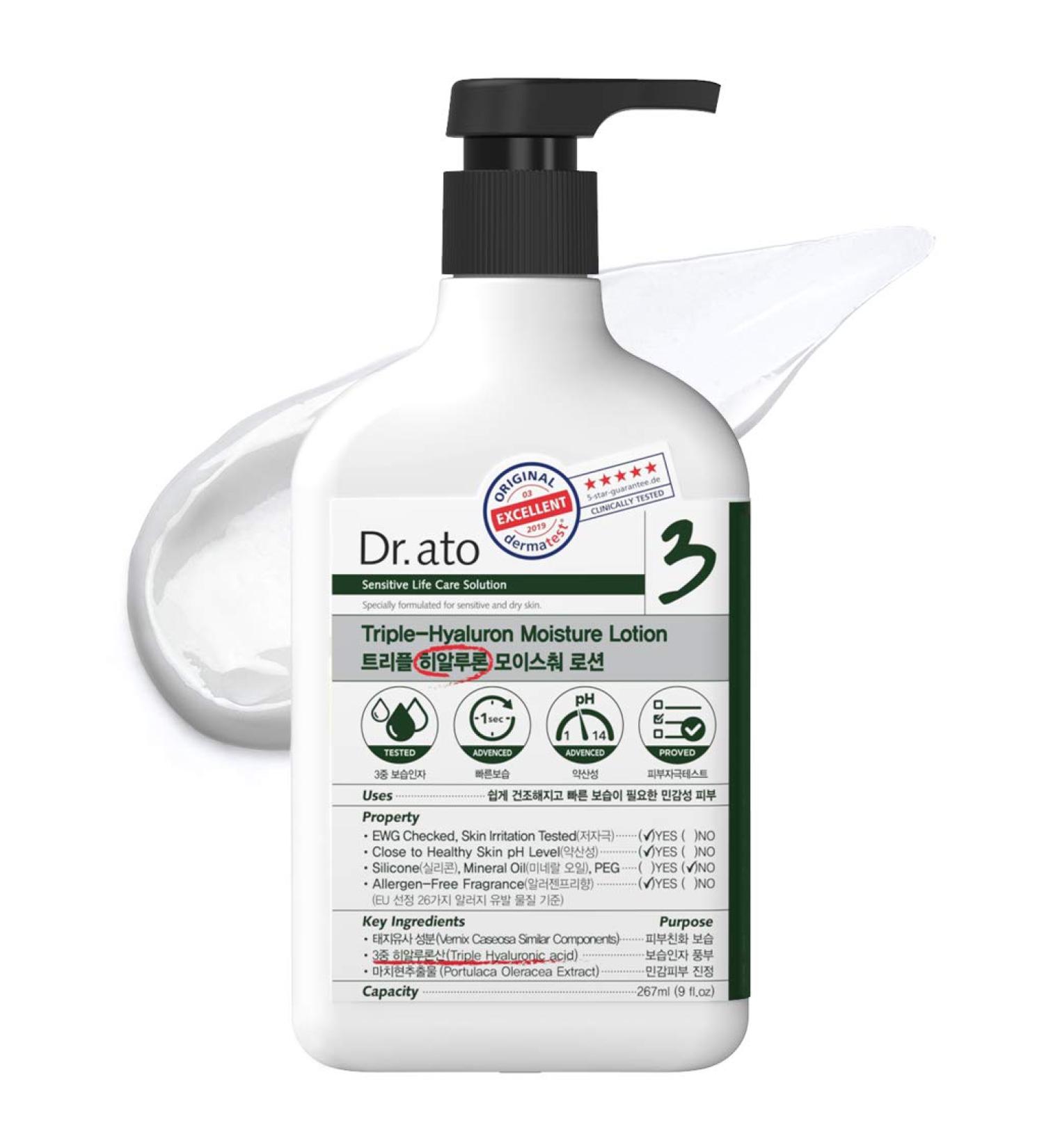 DR.ATO Triple-Hyaluron Moisture Lotion 10.5 fl.oz. - pH5.5 Baby & Kids Moisturizer with Hyaluronic Acid - Derma Tested & Paraben Free - Buy Online on SooperMarket.com