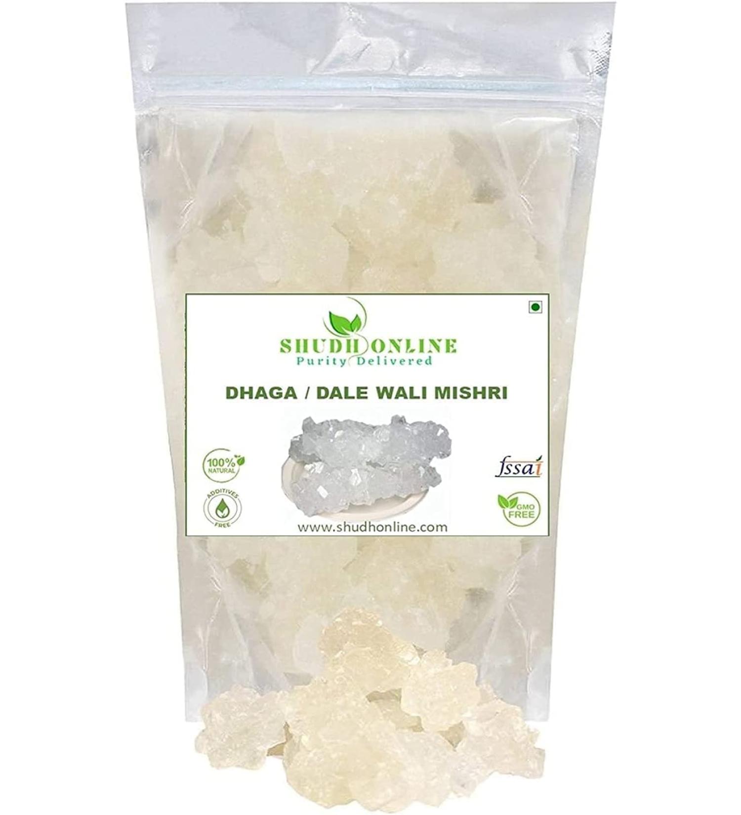 AOZA Shudh Online Mishri Dhage Wali Organic Thread Mishri Crystal (200 Grams) Dhaga mishri Crystal Patika Bellam Rock Sugar Khadi Sakar Kuja Misri - Buy Online on SooperMarket.com