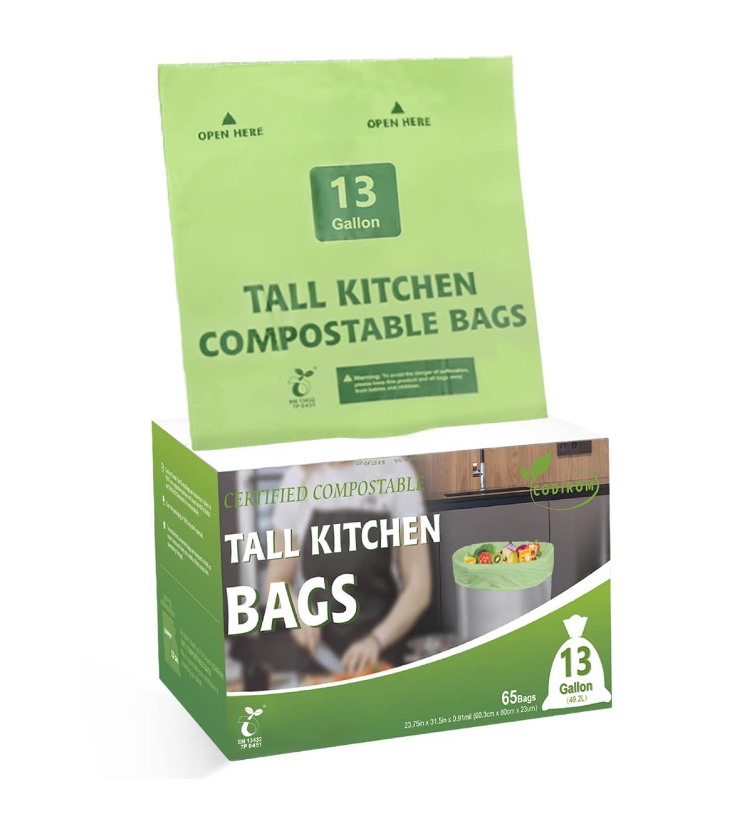 Codirom 100% Compostable Trash Bags 13 Gallon 65 Count - EN13432 Certified - Pack of 1 - Buy Online on SooperMarket.com