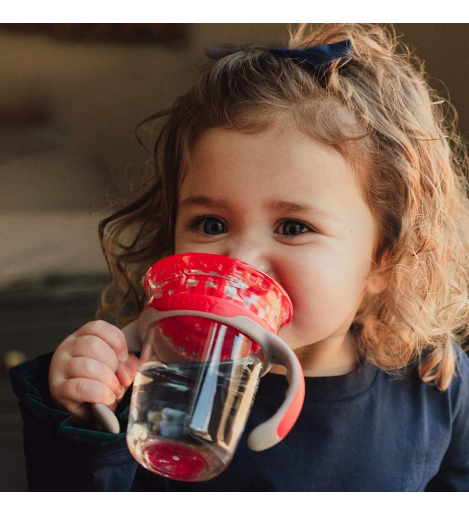Nuby 360 Edge 2 Stage Drinking Rim Cup with Removable Handles & Hygienic Cover - 8 Oz Red | 12M+ | 240 Ml - 80660 - Buy Online on SooperMarket.com