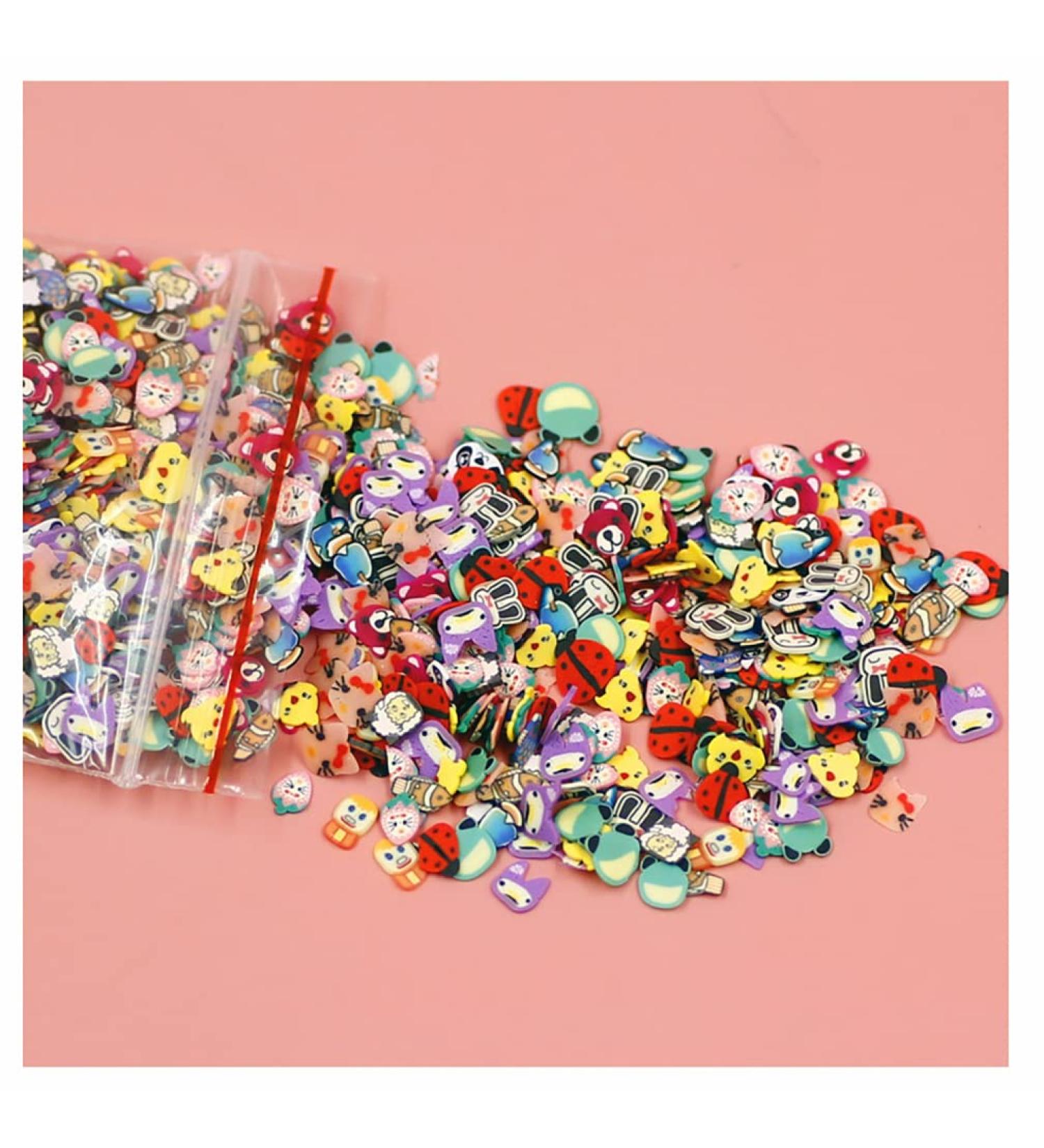 Egurs 1000pcs 3D Nail Art Polymer Clay Slices Colorful Soft Clay Beads Nails Sticker Nail Art Decoration Crafts Animal