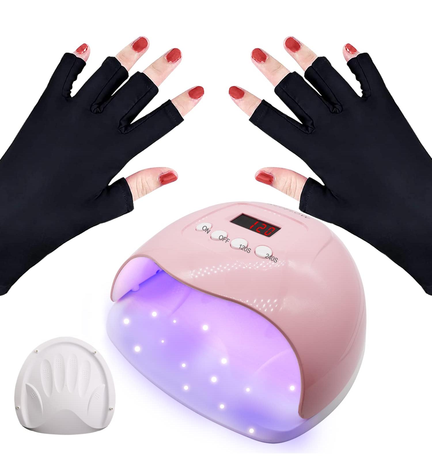RedFlow UV LED Nail Lamp - Pink Polycarbonate Large Size with Palm Print & UV Protection Gloves | Perfect for International Shipping - Buy Online on SooperMarket.com