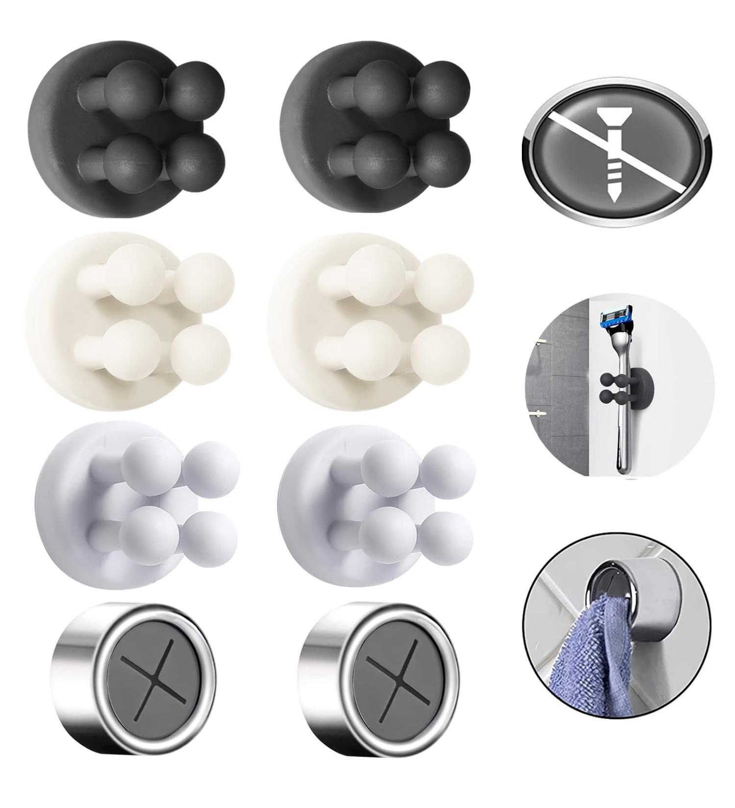 6x Aot Adhesive Hooks & 2x Towel Holders - Silicone Wall Hooks for Bathroom & Kitchen - Self-Adhesive Key & Razor Holders in 3 Colors - Buy Online on SooperMarket.com