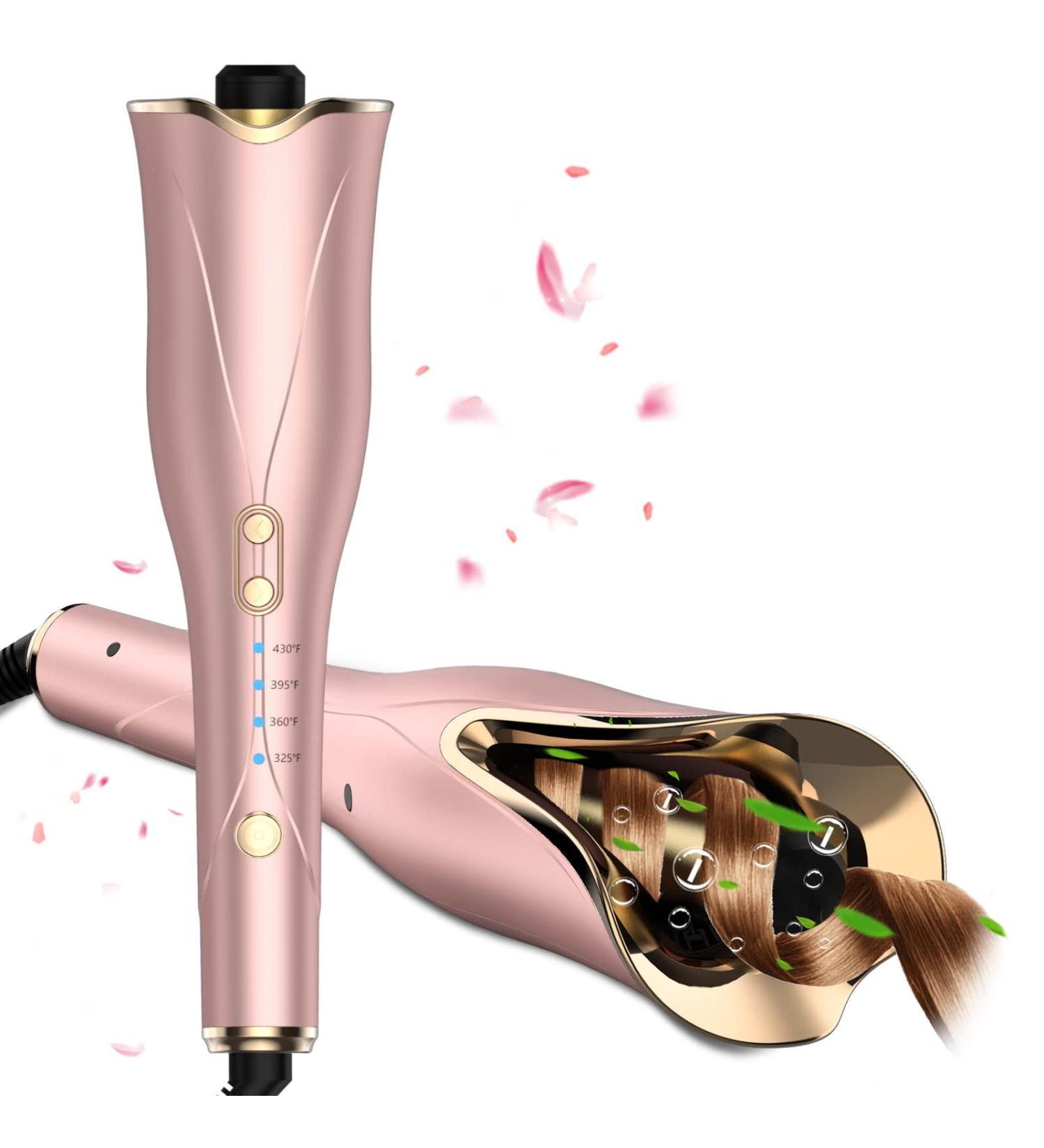 Auto Hair Curler - Automatic Curling Iron Wand with 1 Barrel, 4 Heat Settings, Dual Voltage, Fast Heating - Rose Gold - Buy Online on SooperMarket.com