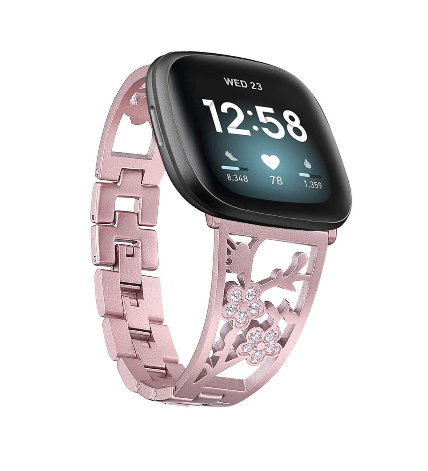 Mtozon Stainless Steel Bracelet for fitbit Sense/Versa 3 - Women's Rose Gold Bling Wristband - Buy Online on SooperMarket.com