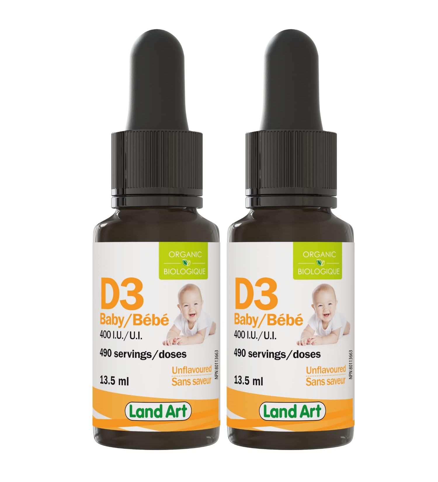 Certified Organic Vitamin D3 Drops - For Baby - 400 IU per drop - 490 servings - Development and maintenance of bones and teeth - GMO free - Gluten free - Made in Canada - 13.5 ml (Pack of 2) - Buy Online on SooperMarket.com