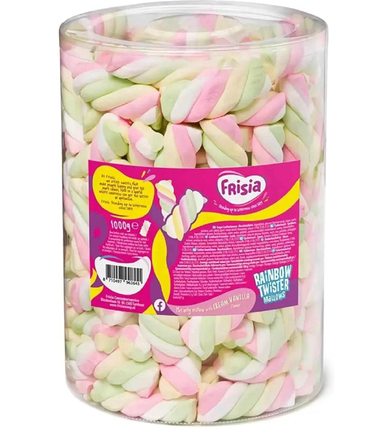 Frisia Rainbow Marshmallow Sweets Bulk - 680g Twister Cable Mallows Confectionery with Cream Vanilla Tub of Sweets with Old Scool Sweets Postcard Kids Sweets for Birthdays Camping Party Bags - Buy Online on SooperMarket.com