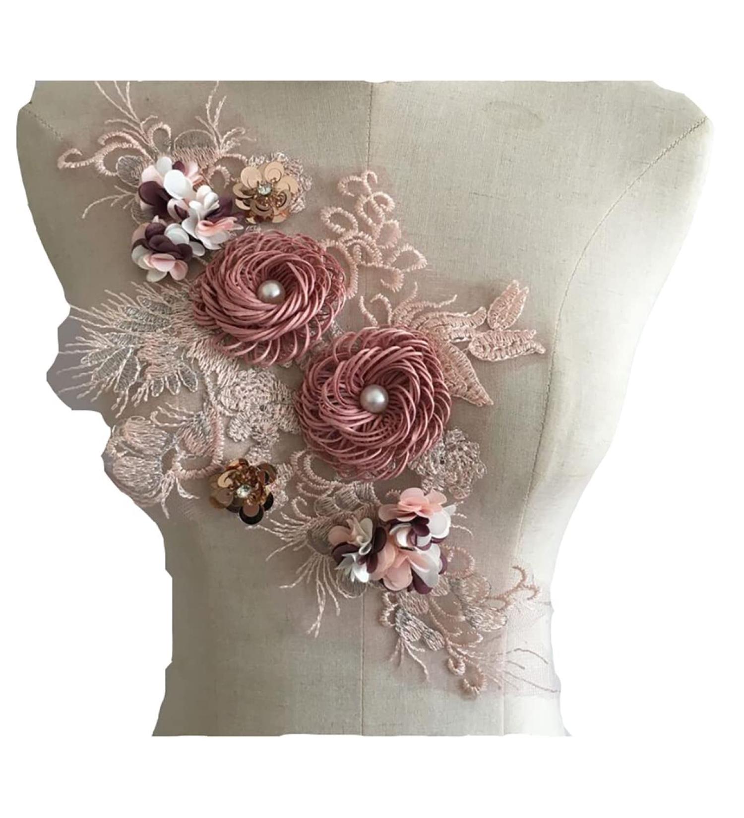 RUINUO 3D Lace Beads Flower Applique Patch - Handmade Floral Embroidered Sew On Patch for Wedding Dress - Colorful Rose Design - 1pcs - Buy Online on SooperMarket.com