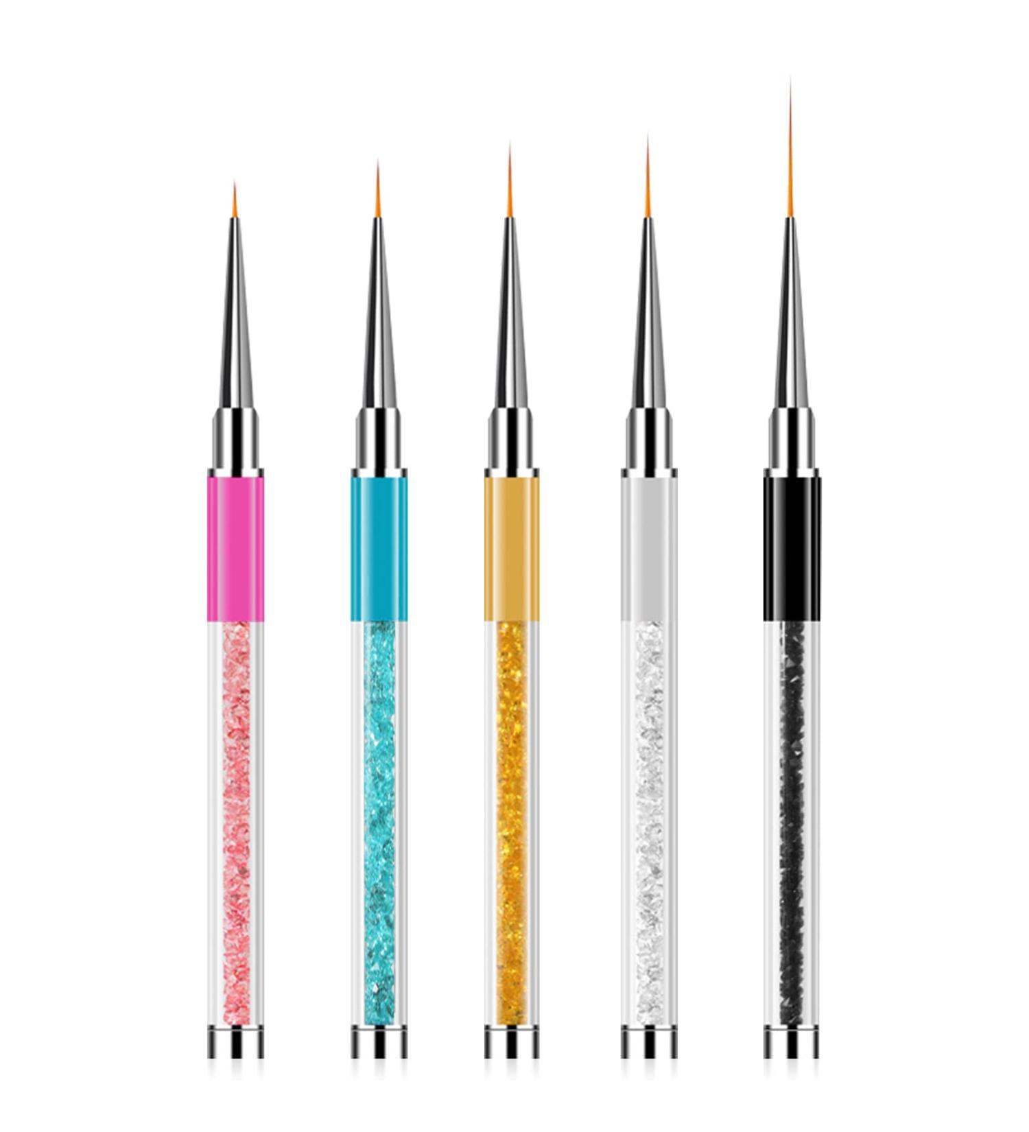 Sularpek 5 Pcs Nail Art Liner Brushes Set for Professional UV Gel Painting - Rhinestone Handle Design Brush Pen for Nail Art - Buy Online on SooperMarket.com