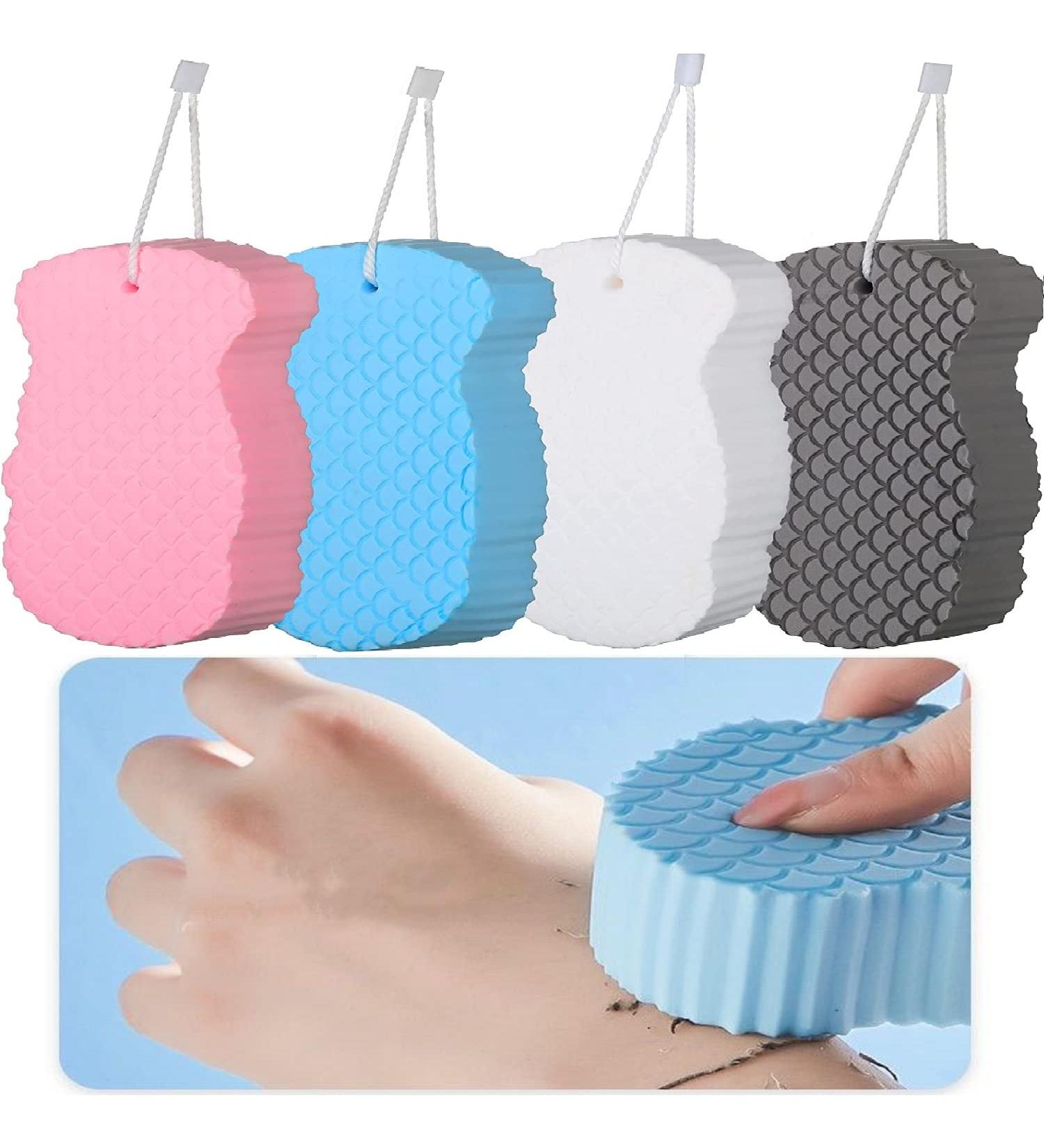 4Pcs Ultra Soft Exfoliating Bath Sponge Set for Adults, Children, and Pregnant Women - Reusable Shower Sponge - Blue, Pink, Gray, White - Buy Online on SooperMarket.com