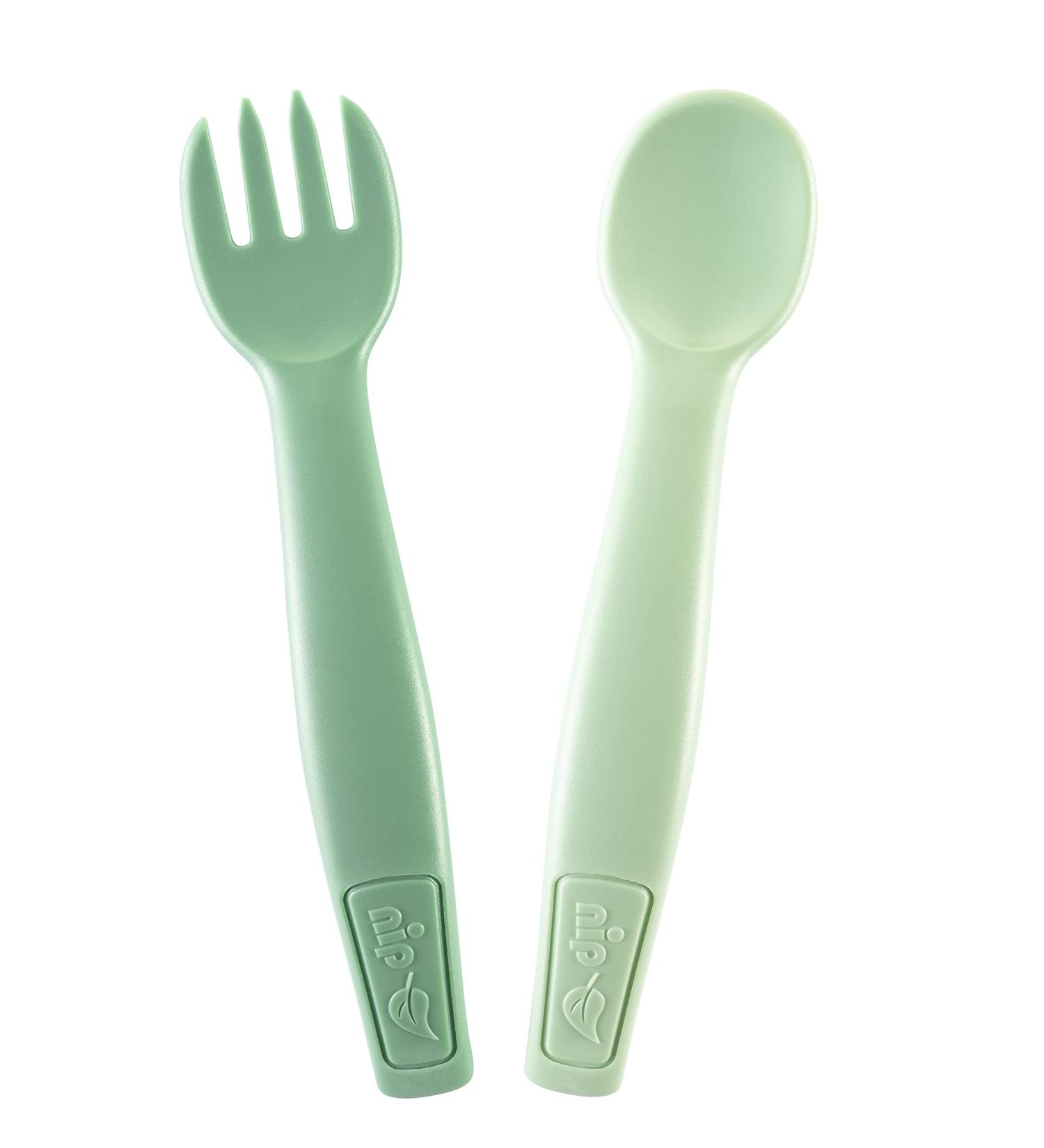 Nip Eat Green ko Bio Esslern Cutlery | Melamine-Free Baby & Children's Cutlery | Dishwasher Safe Spoon & Fork | Ideal for 9+ Months - Buy Online on SooperMarket.com