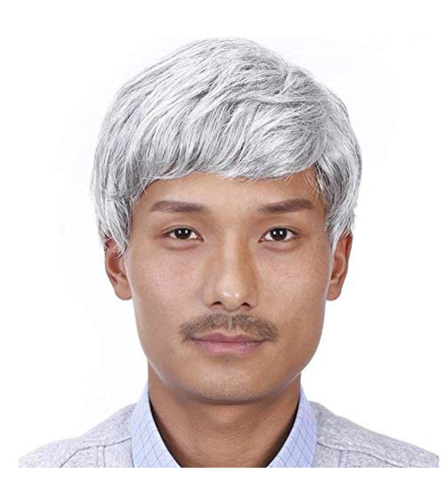 BGHJUE Mens Wig Male Hair Old Man Wig Gray Short Straight Daily Bobo Wigs Bgray White