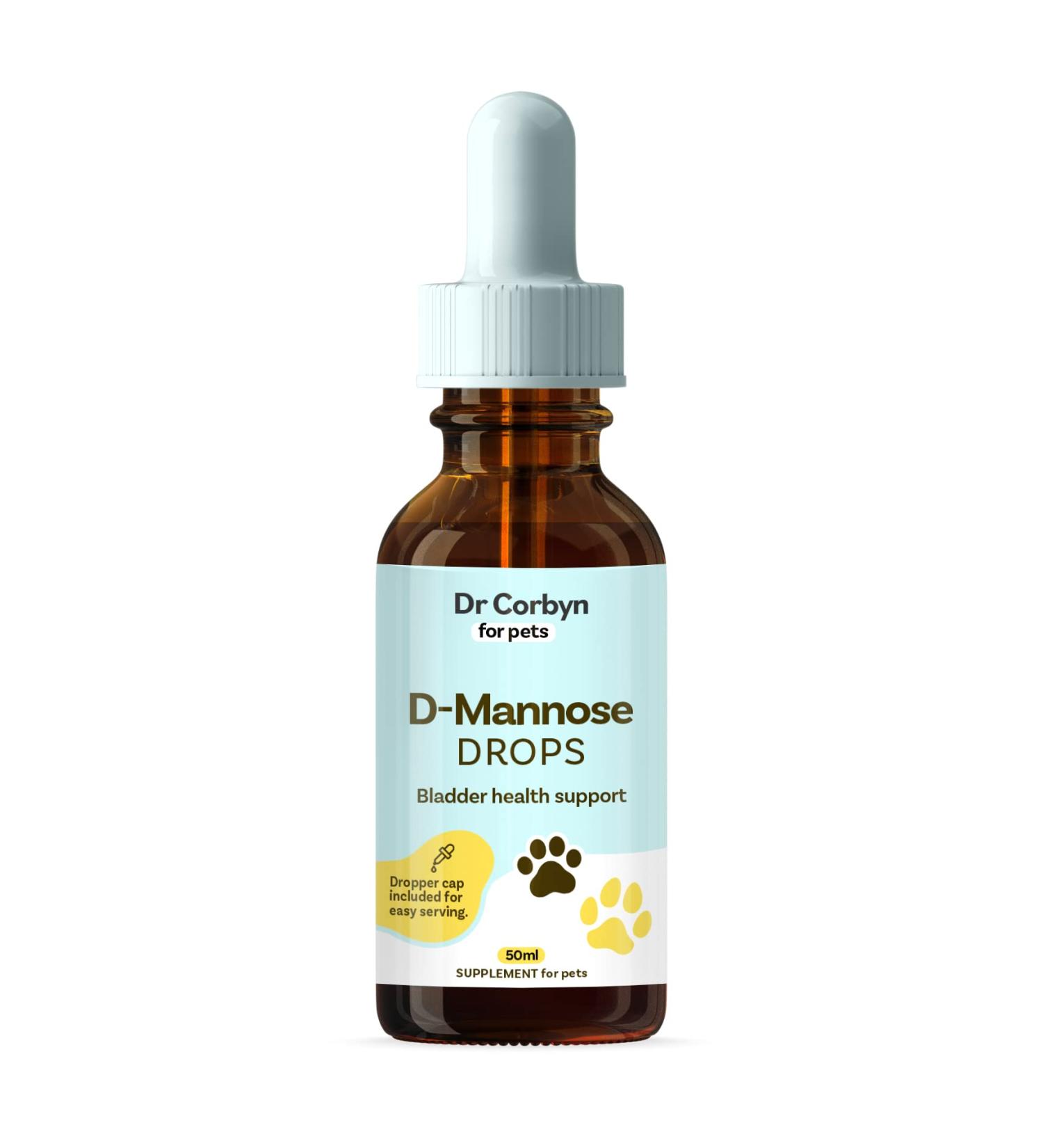 Dr Corbyn Pets D-Mannose Drops - 50ml | Urinary Tract & Bladder Health Support for Dogs and Cats | Cystitis Support | Natural and Easy to Use - Buy Online on SooperMarket.com