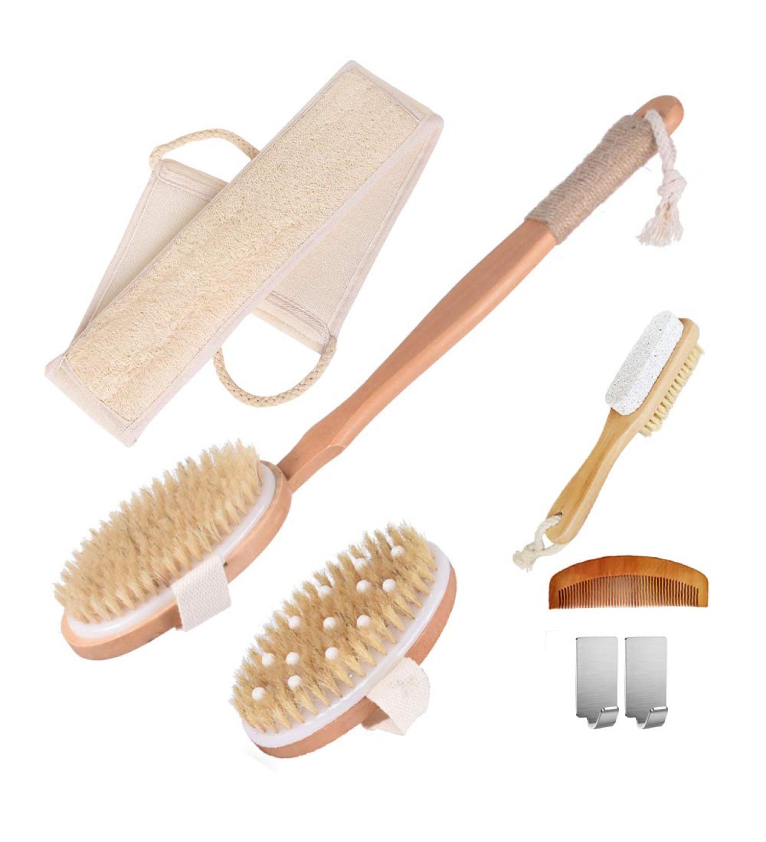 Spclsim Bath Brush Set - Body Exfoliating & Back Cleaning Scrubber with Long Wooden Handle - Buy Online on SooperMarket.com