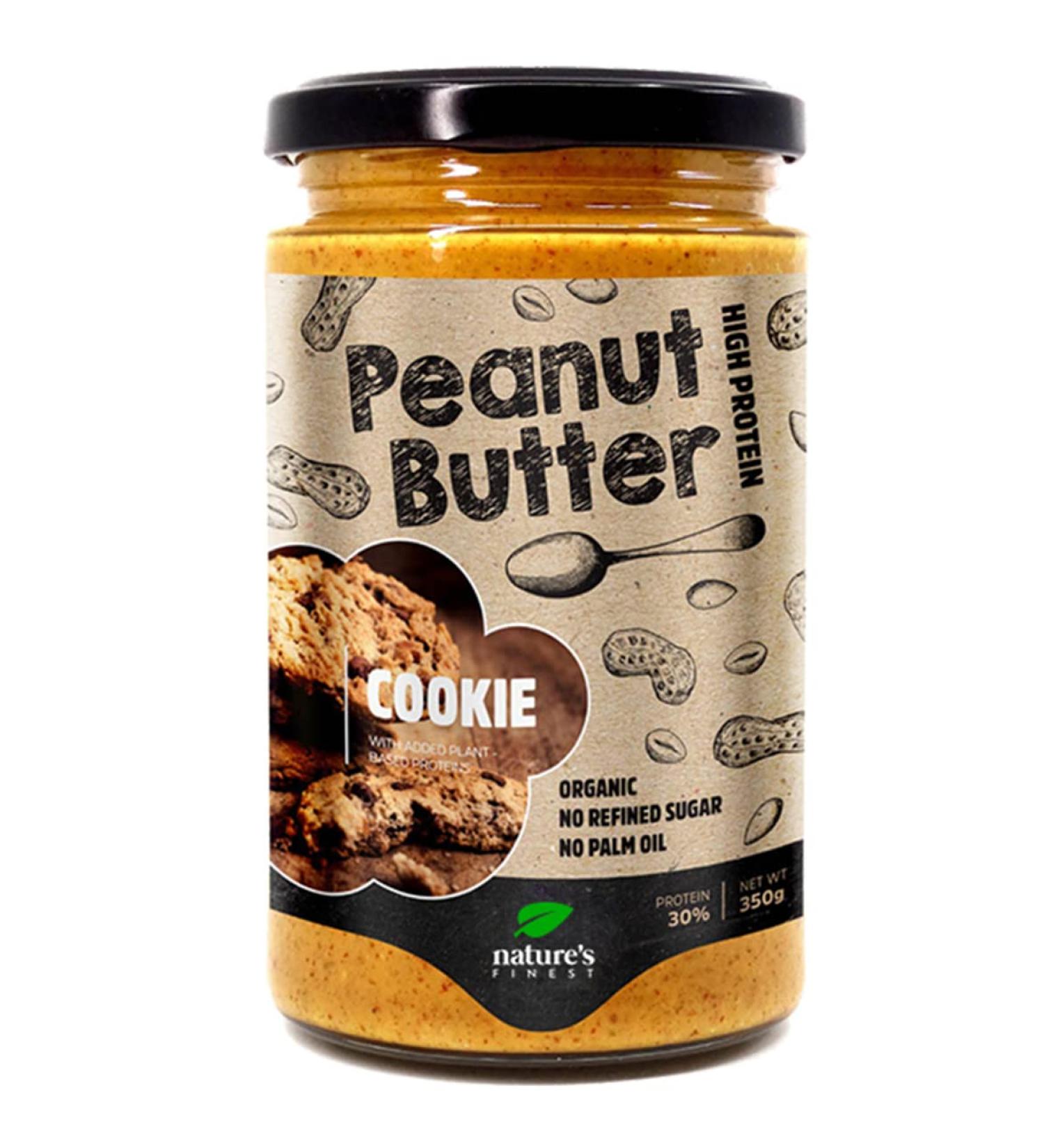 Nature's Finest 100% Organic Cookie Peanut Butter 350g | All Natural EU Origin | No Added Sugar No Palm Oil | Original Roast Crunchy | Easy to Digest | Enriched with Vegan Proteins | Paleo Keto - Buy Online on SooperMarket.com