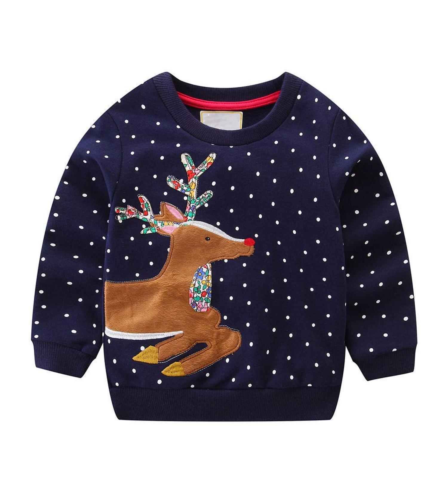 Little Hand Baby Girls Christmas Sweatshirt | Xmas Jumper | Long Sleeve Cotton Pullover | Toddler Tees for Age 1-8 Years | 3-4 Years | Reindeer/Navy Blue - Buy Online on SooperMarket.com
