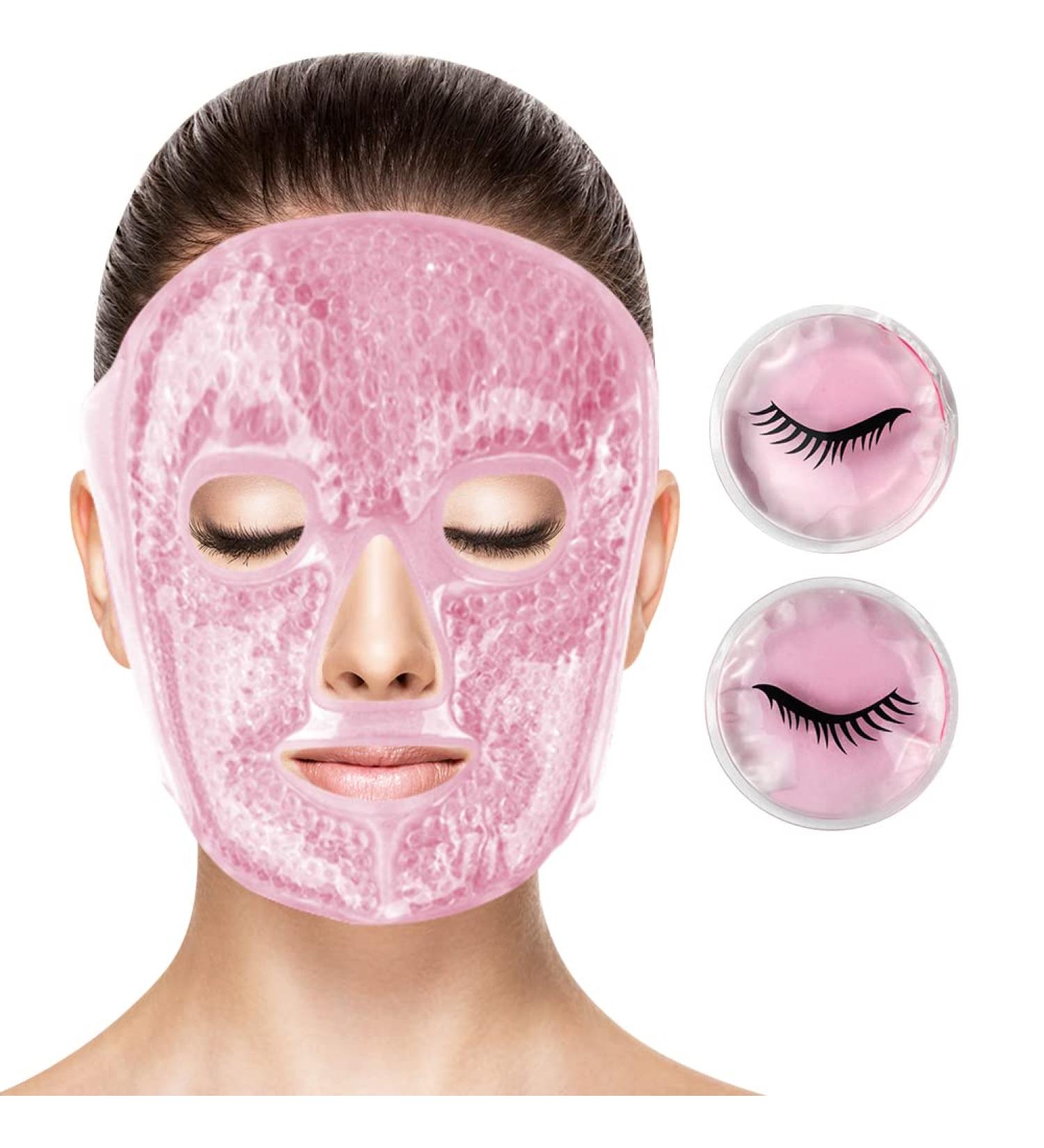 CONBELLA Pink Cooling Face Mask for Dark Circles, Puffiness, Migraines, Headache, Stress, Redness, Acne - Hot/Cold Therapy for Women and Men - Buy Online on SooperMarket.com