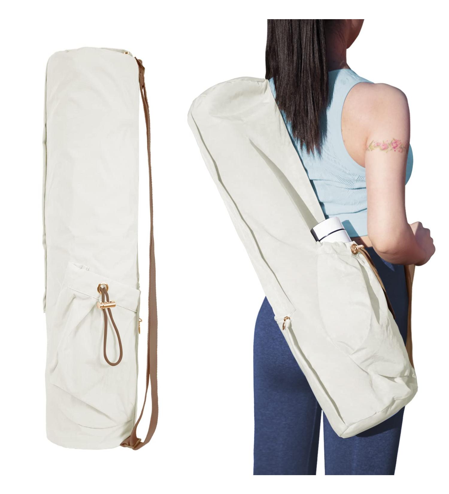 EnjoyActive Premium Waterproof Yoga Mat Bag | Adjustable Strap, Multi Pockets | 2 Sizes | Perfect Carrier for 1/4 or 1/2 Thick Mats | Ideal for Gym, Beach, Park, Travel | Women & Men - White - Buy Online on SooperMarket.com