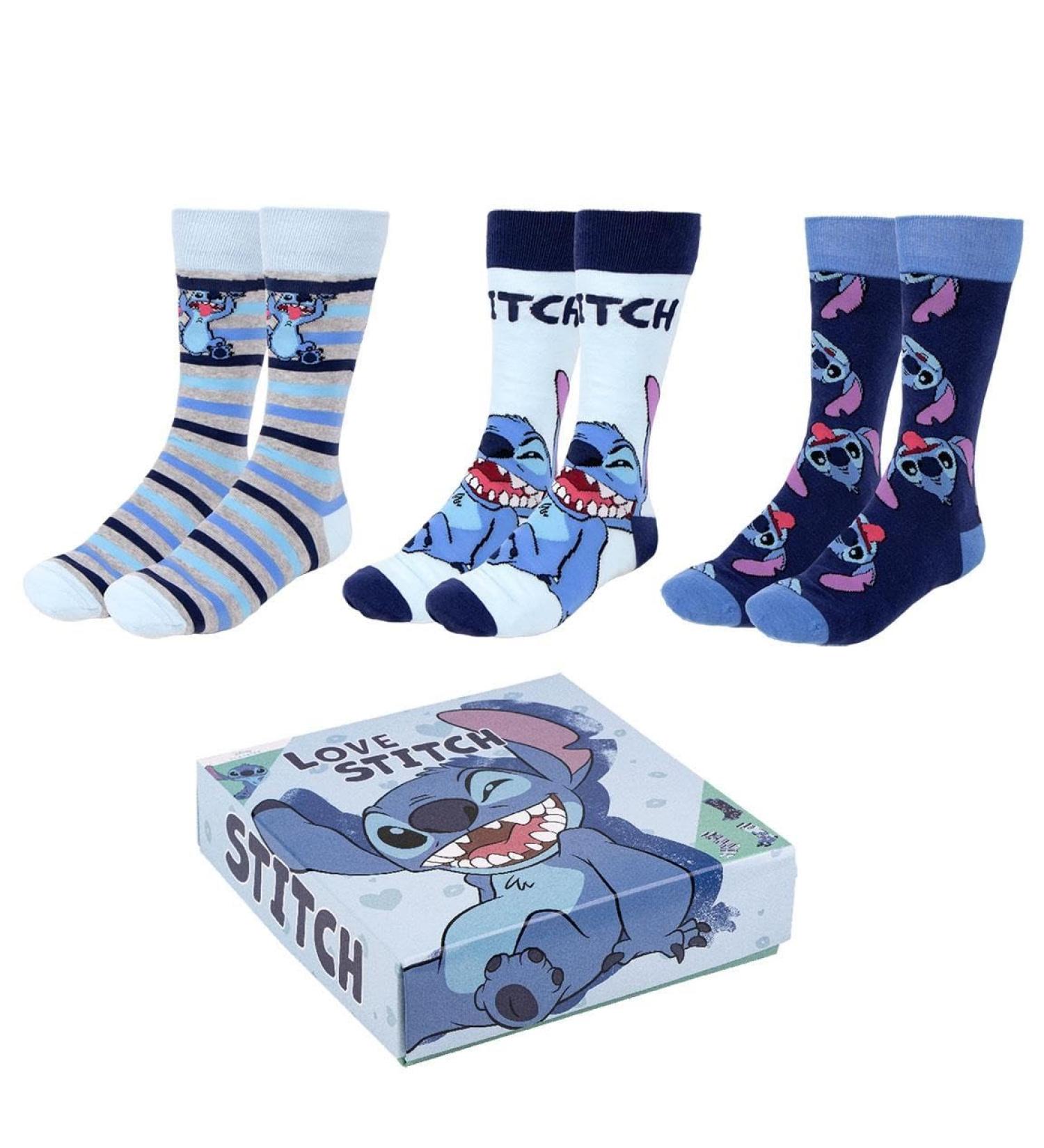 Set of Stitch Socks Blue White and Grey 3 Pairs Size 40 to 46 Long Socks in Cotton Polyamide and Elastane Original Product Designed in Spain Multicolored 40-46 - Buy Online on SooperMarket.com