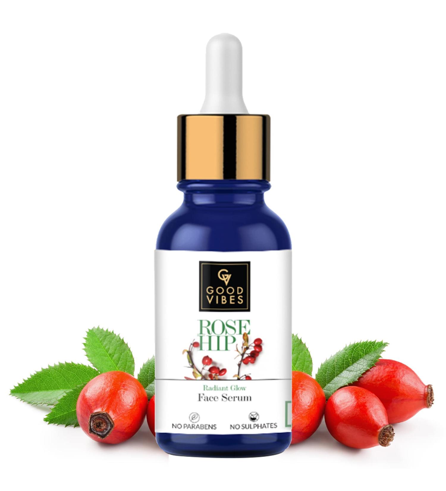 Good Vibes Rose Hip Radiant Glow Face Serum | Lightweight Anti-Aging Moisturizer for All Skin Types | Corrects Dark Spots | 10ml | Paraben & Sulfate Free | Cruelty-Free - Buy Online on SooperMarket.com