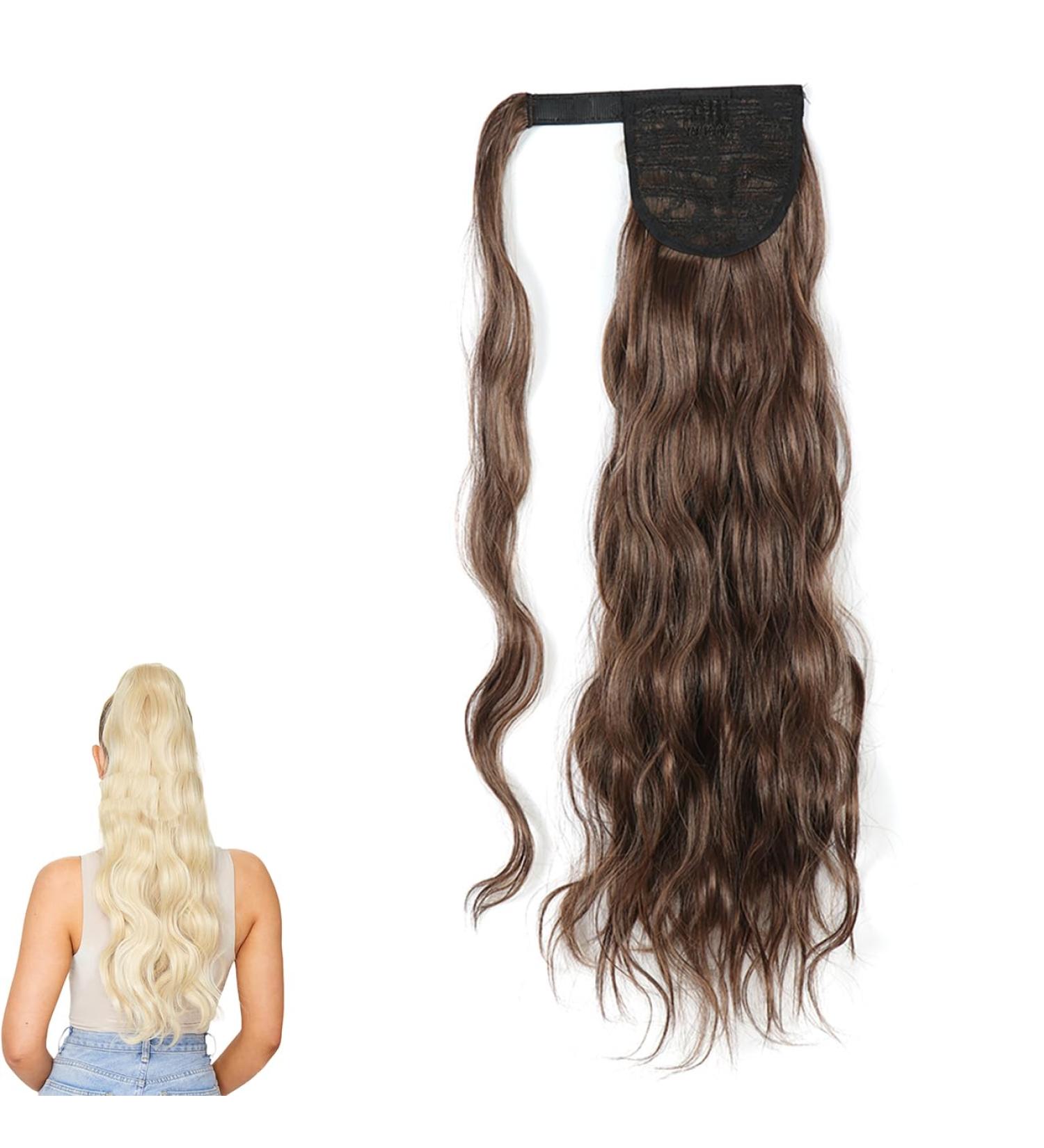Prinfantasy One Piece Curly Wrap Around Ponytail Hair Extension - Brown Synthetic Wave Long Hairpiece - 24 inch - Buy Online on SooperMarket.com