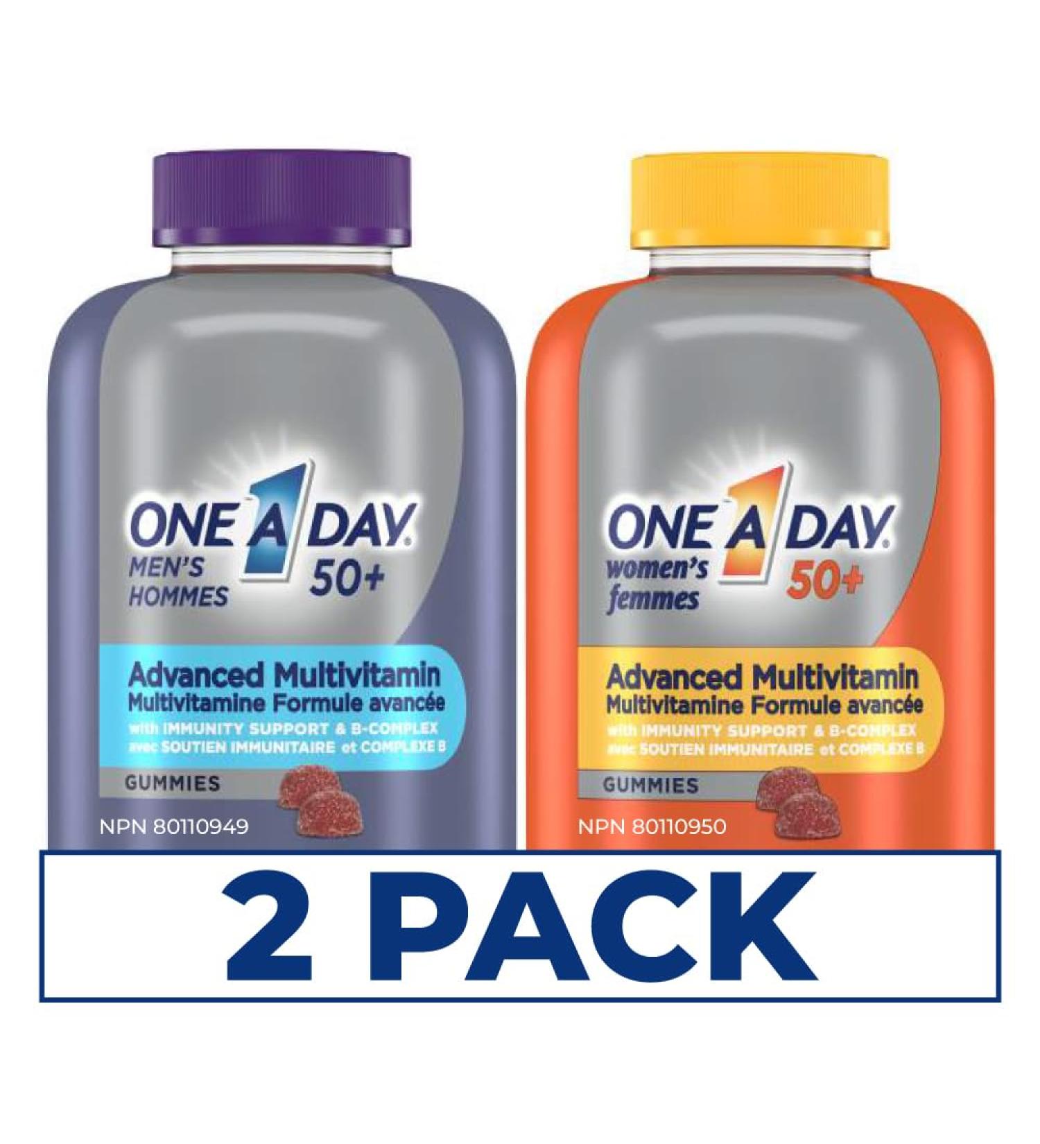 One A Day for Women and Men 50 Plus Multivitamin Gummies- Advanced Multivitamin Gummy with Brain Function & Immunity Support Formulated with Vitamins & Minerals for Women and Men 50+ (2 Pack Bundle 260 Count Total) - Buy Online on SooperMarket.com
