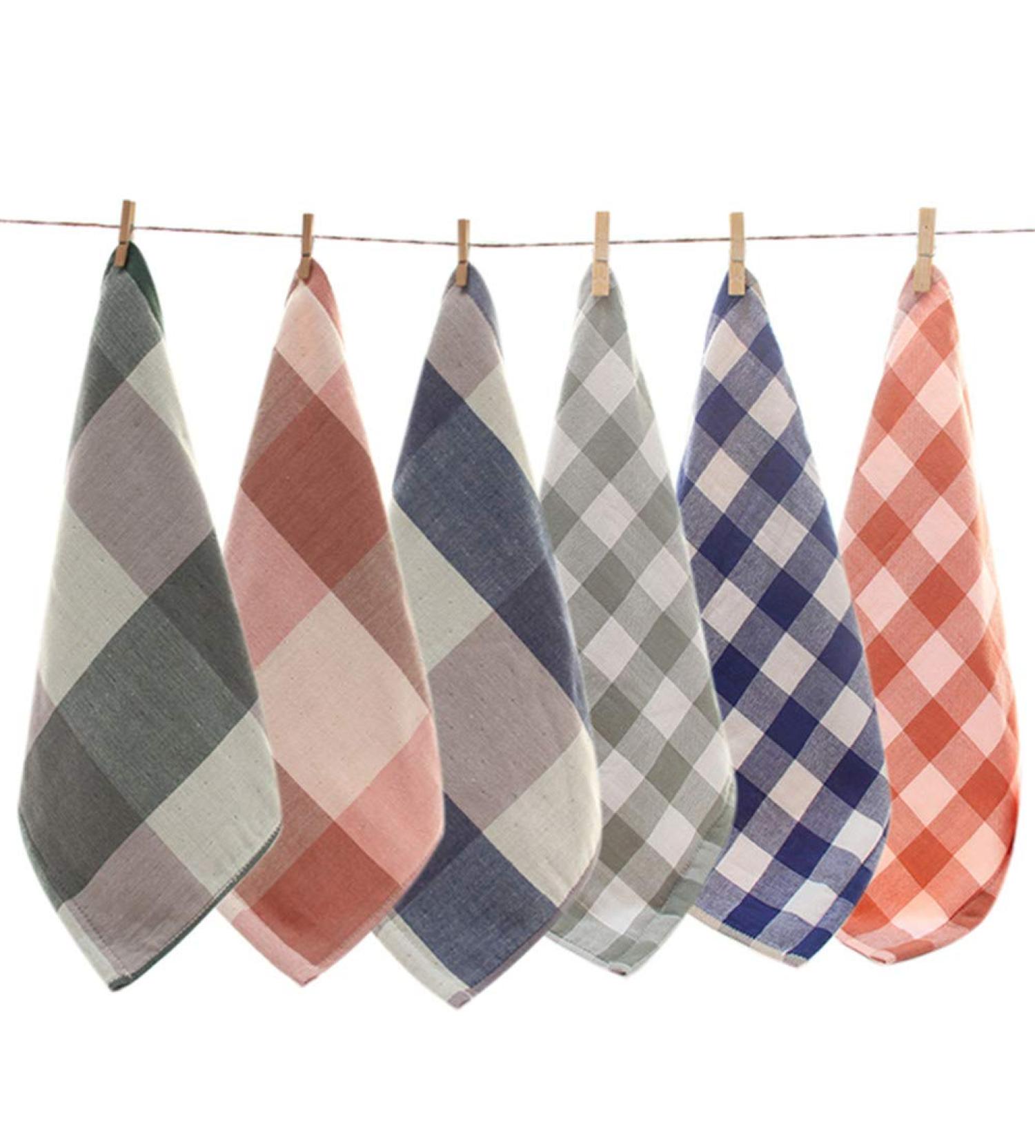 ECRISDOO 6pcs Plaid Dish Towels - Ultra Absorbent 12 x 12 Washcloth Towels for Kitchen, Bathroom, Hotel, Spa - Multi-Purpose Fingertip Towels & Face Cloths - Buy Online on SooperMarket.com