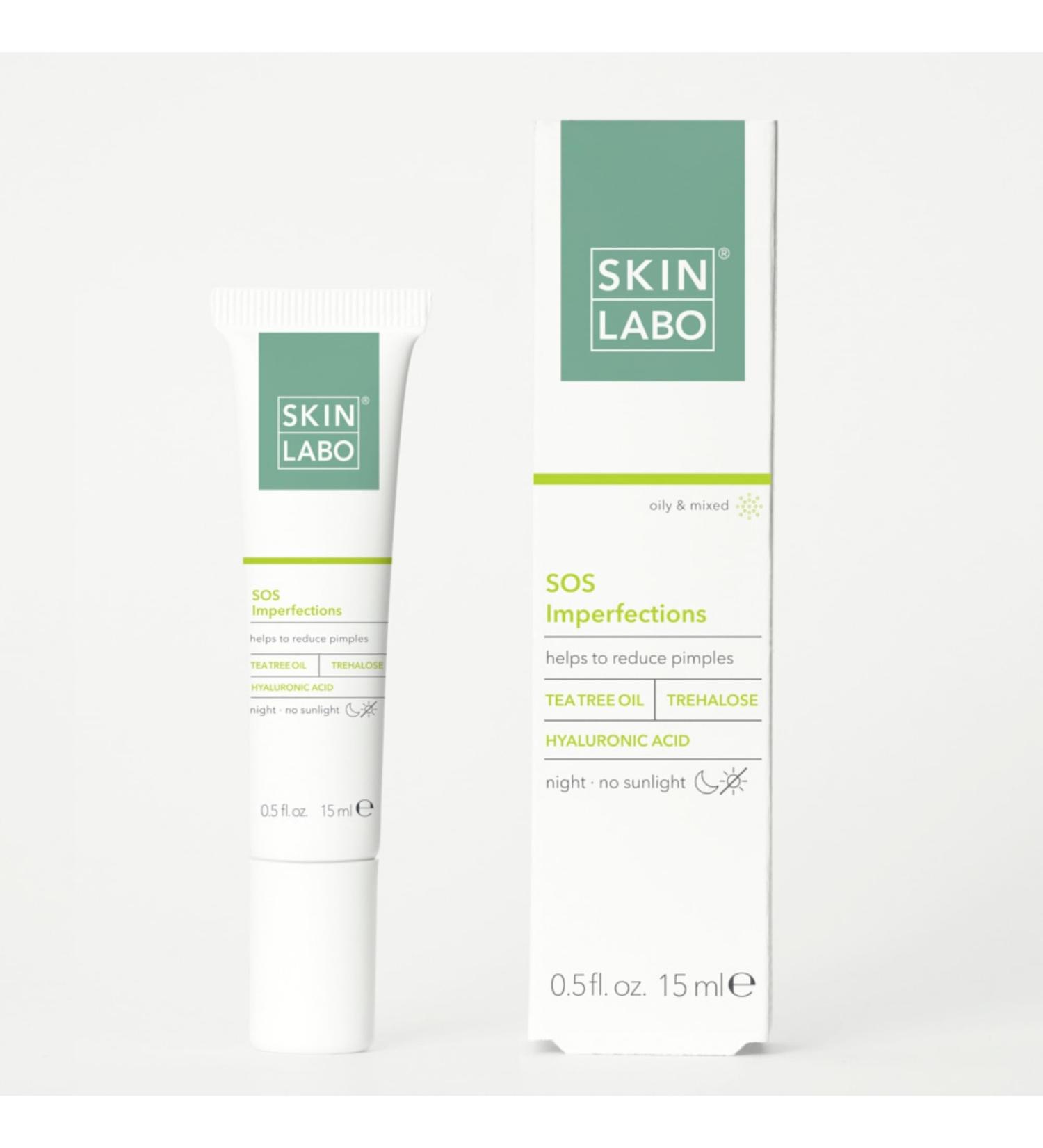 SKIN LABO SkinLabo SOS Blemishes Serum Eliminates and Reduces Pimples Makes Skin Uniform Calming Redness and Swelling with Tea Tree Oil and Trehalose - 15ml - Buy Online on SooperMarket.com