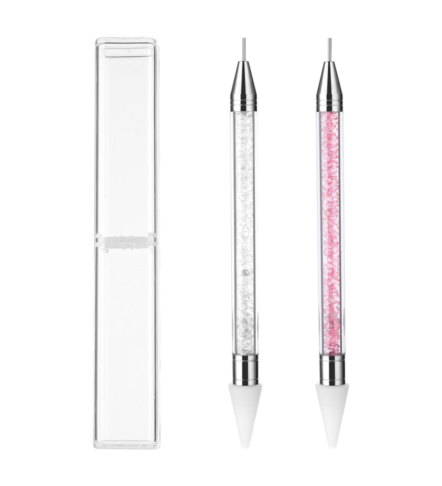 2 Pieces Nail Rhinestone Picker Dotting Pen Dual-ended Rhinestone Gems Crystals Studs Picker Nail Dotting Pen Wax Tip Pencil Pick up Applicator for DIY Nail Art (Pink White) - Buy Online on SooperMarket.com