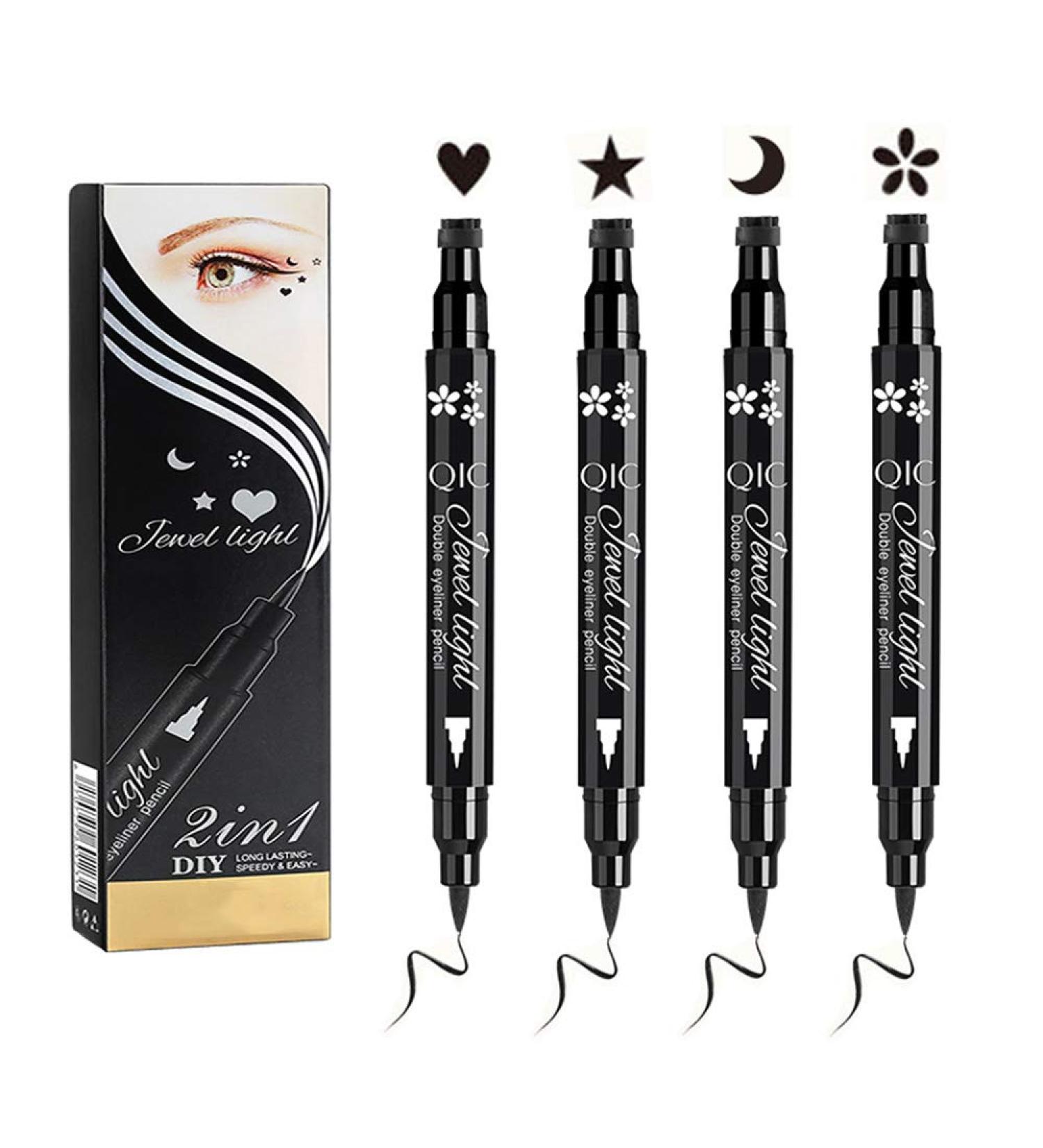 Wonder X Black Liquid Eyeliner & Stamp Set - 2-in-1 Dual Ended Pen for Winged Eyeliner and Stamps - 4 PCs - Buy Online on SooperMarket.com