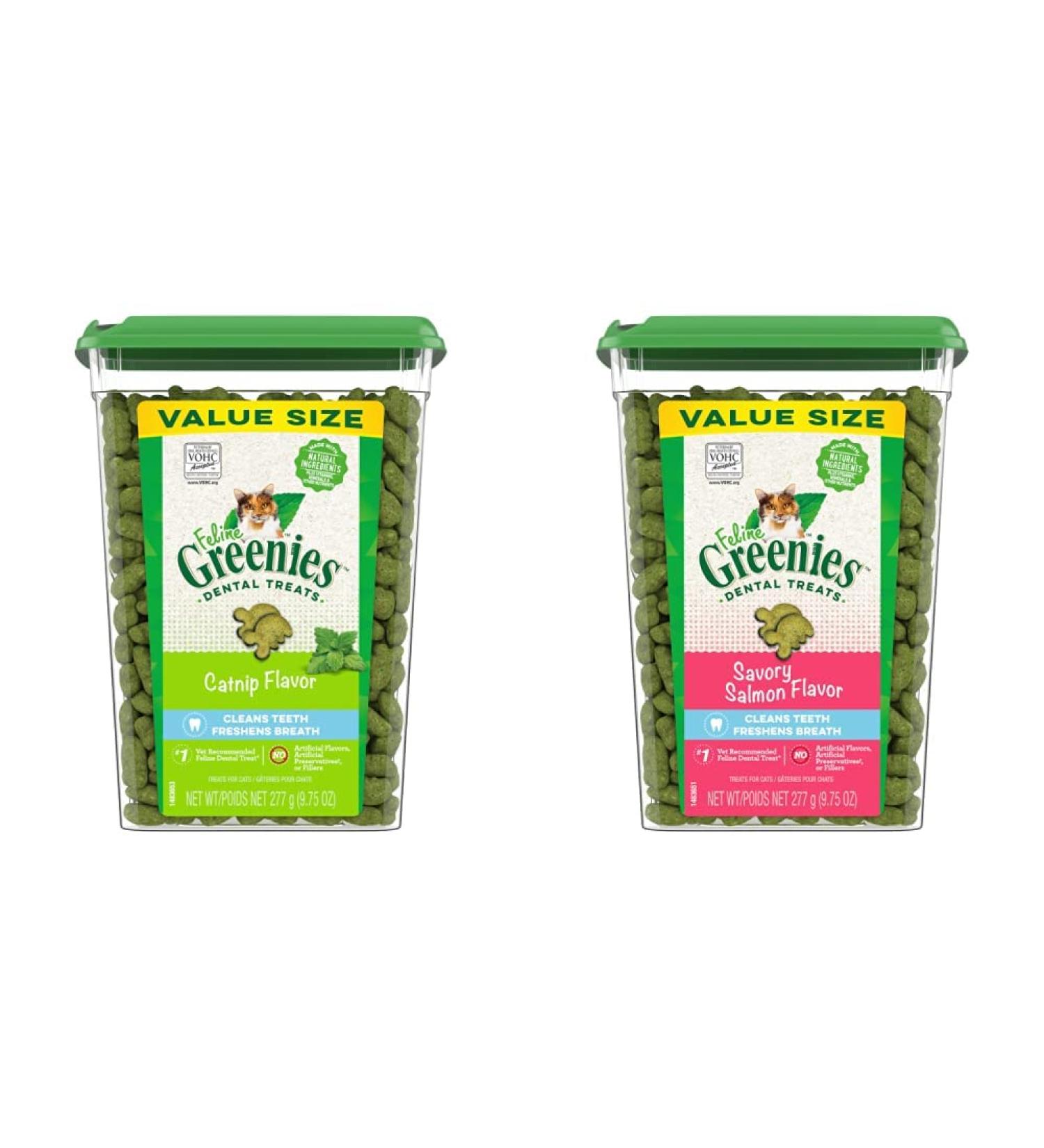 FELINE GREENIES Cat Treats Natural Dental Care Catnip Flavour + Savory Salmon Flavour 9.75oz. Tubs Cat Treats + Cat Treats 277 g (Pack of 1) - Buy Online on SooperMarket.com