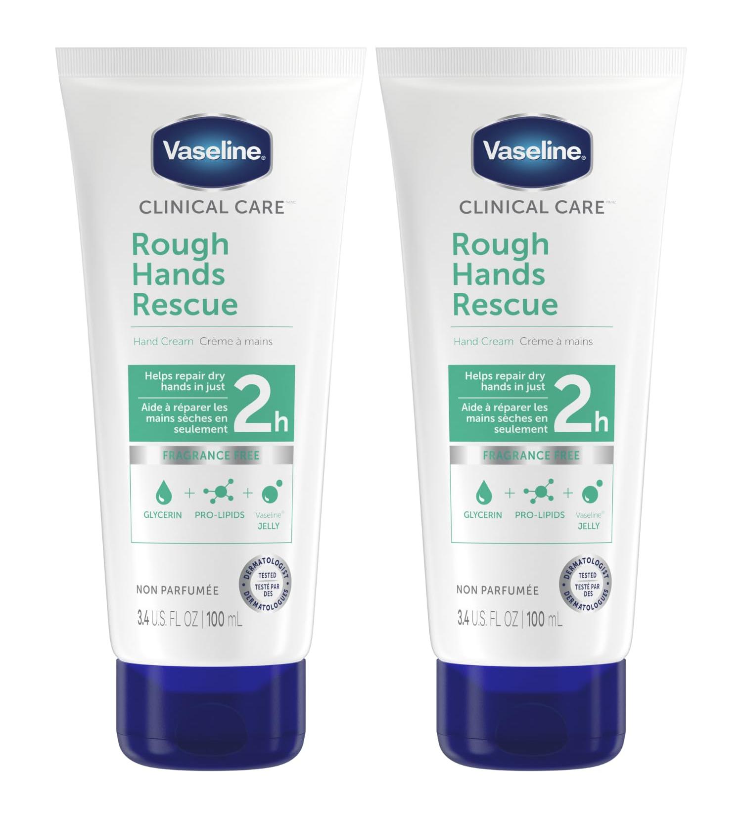 Vaseline Clinical Care Rough Hands Rescue | Healing Hand Cream for Dry Cracked Hands | Fragrance-Free Lotion for Men & Women | 3.4 Oz (Pack of 2) - International Shipping Available - Buy Online on SooperMarket.com