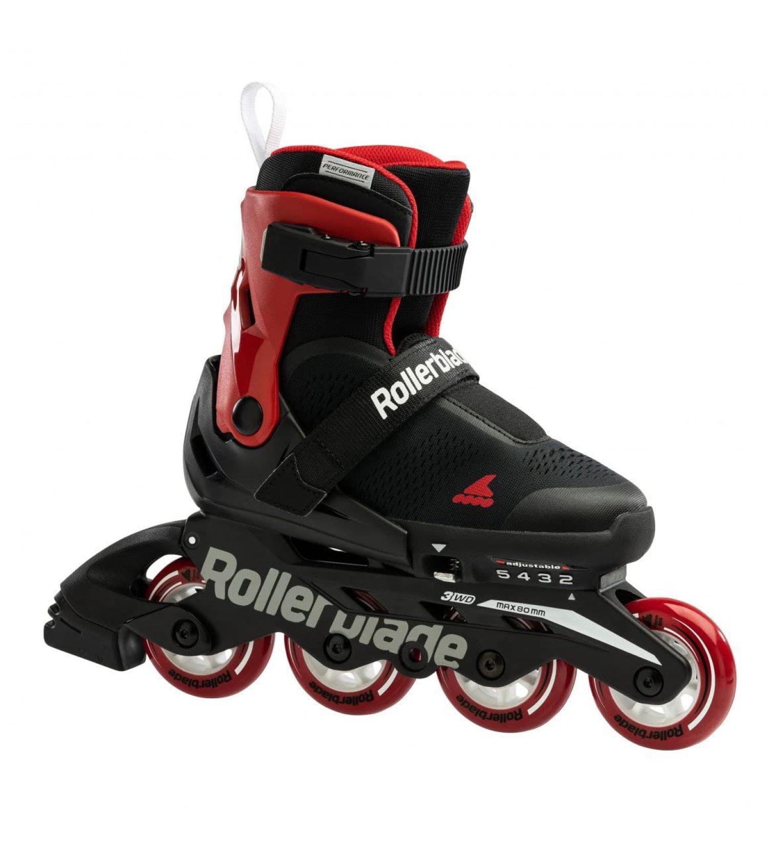 Rollerblade Microblade Free 3WD Kid's Size Adjustable Inline Skate, Black and Red, High Performance Inline Skates 5-8