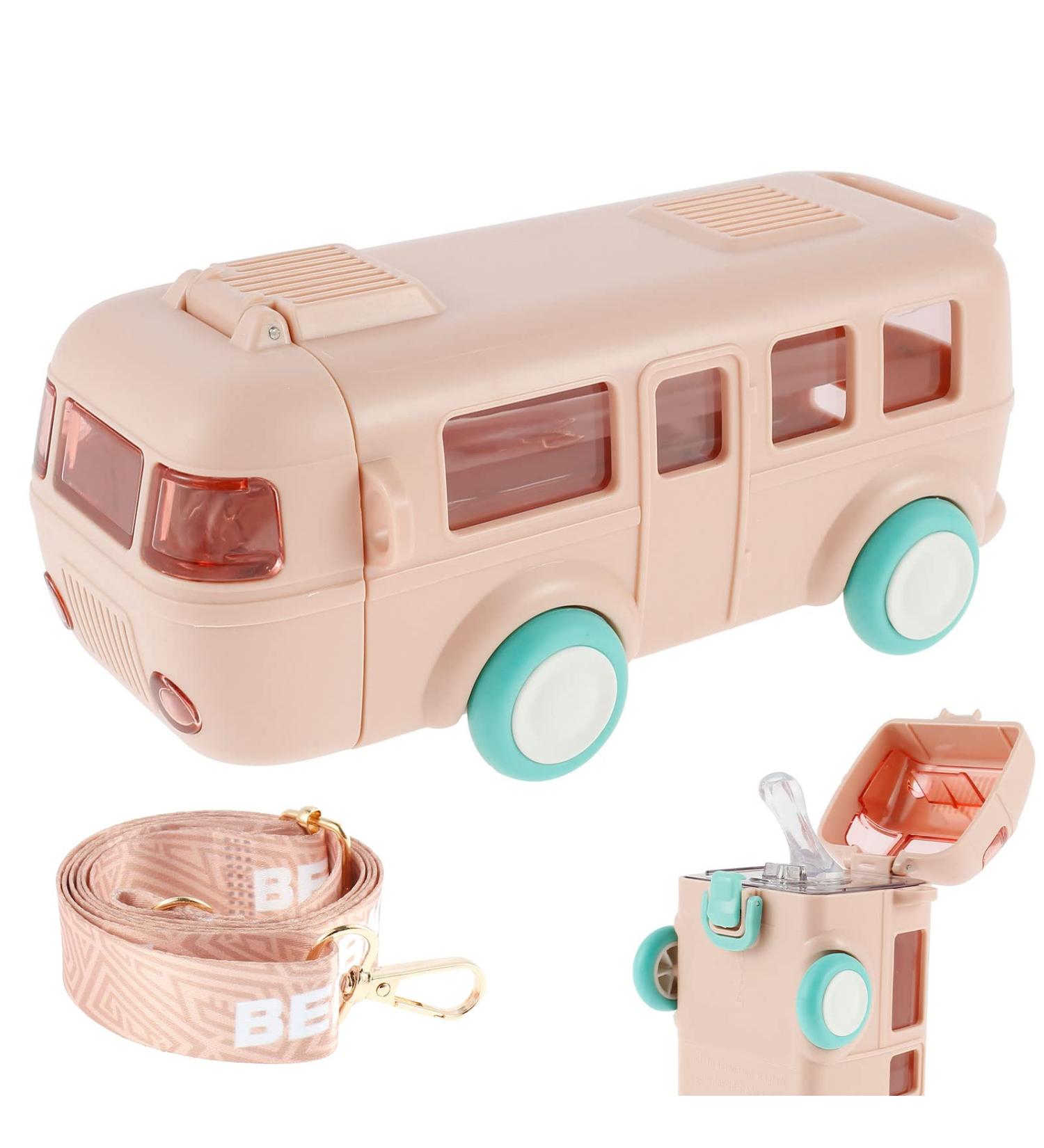 Txkrhwa Car Straw Water Cup 500ml Pink - Portable Leak-Proof Kids Drinking Jug with Shoulder Strap & Locking Flip Lid - Cute Cartoon Design - Ideal for Bus Travel - Small Square Toy Water Bottle - Buy Online on SooperMarket.com