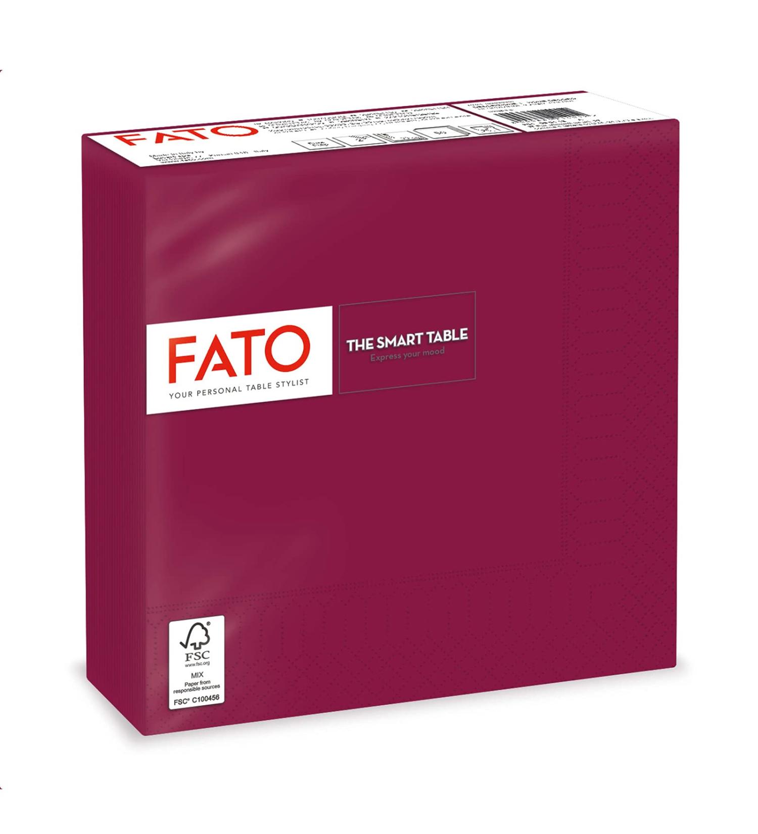 FATO Disposable Paper Napkins - 40 Pack 38x38cm 4-Folded 2-Layer Burgundy 100% Pure Cellulose - Ideal for Lunch & Buffets | Eco-Friendly FSC Certified - Buy Online on SooperMarket.com