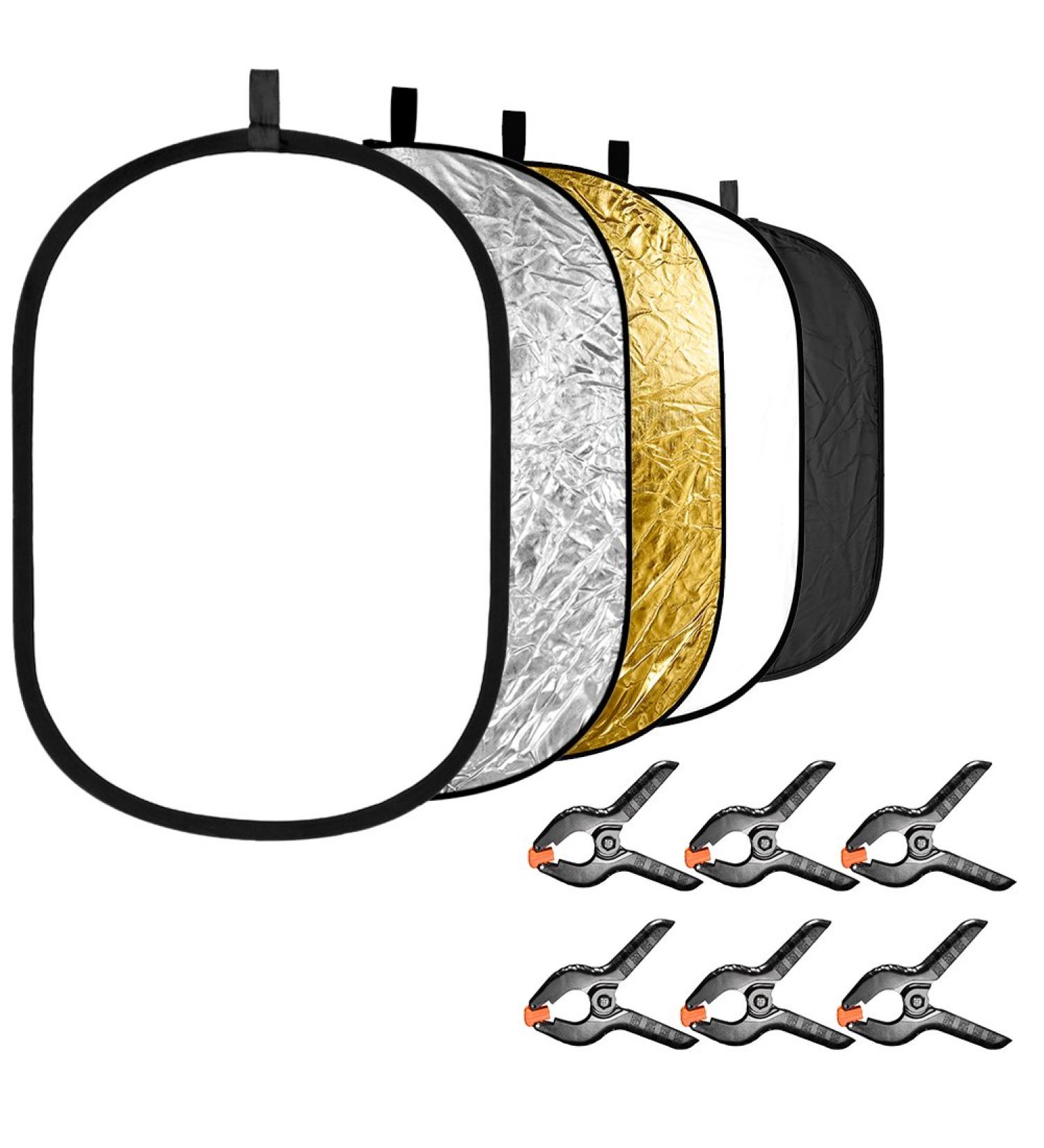 Neewer 5-in-1 Photography Light Reflector Kit with 6-Pack Clamps - 24x35 inches Collapsible Oval Reflector Disk for Photo Studio - Buy Online on SooperMarket.com