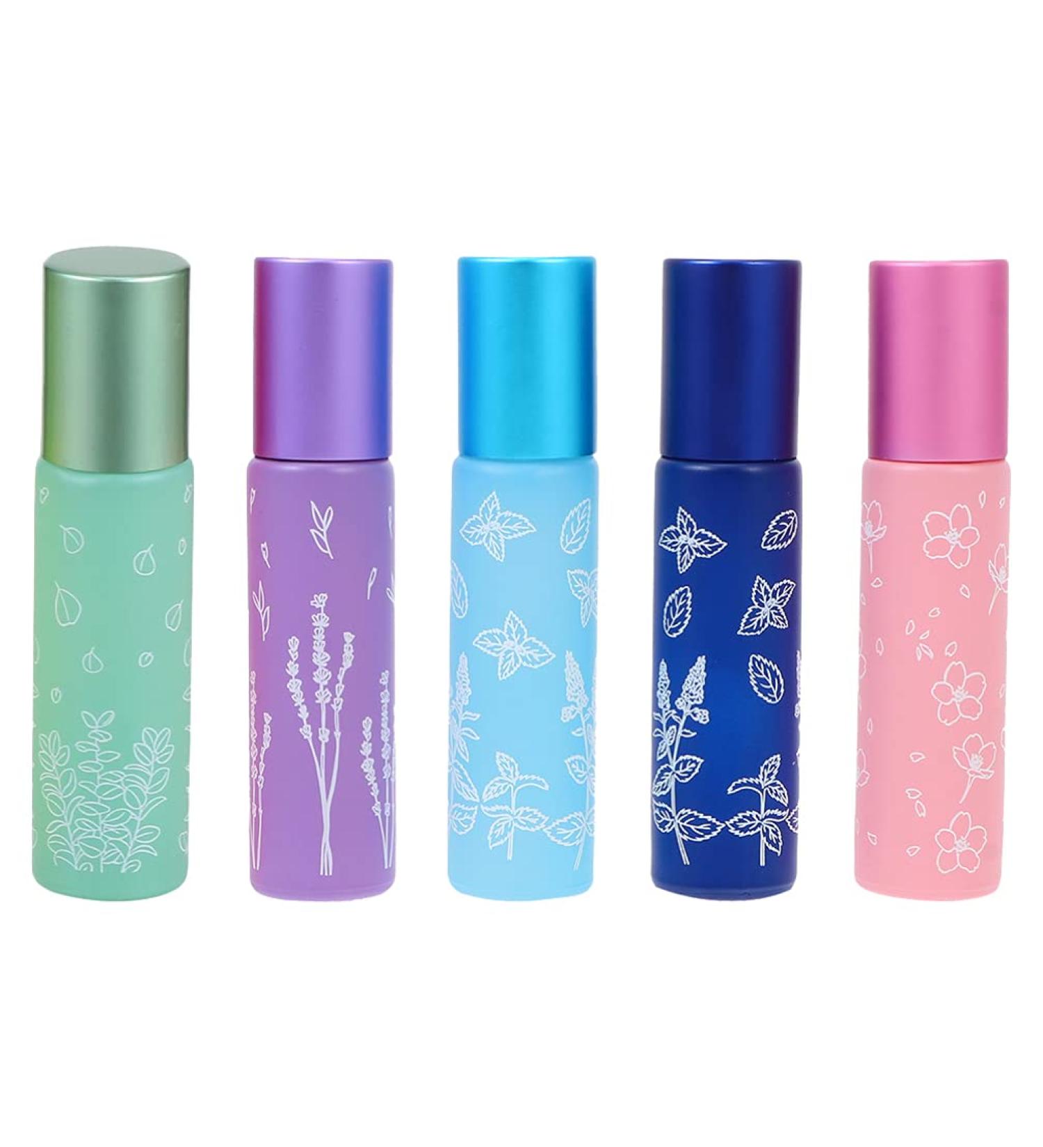 Buy 5pcs 10ml Printed Glass Roller Bottles - Essential Oil Sample Bottles for Travel & Massage | International Shipping Available - Buy Online on SooperMarket.com