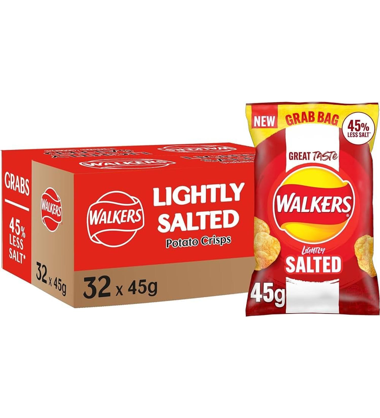 Walkers Crisps Grab Bags Lightly Salted 45% Less Salt 45g (32 Bags (1 Case)) 45 g (Pack of 1)