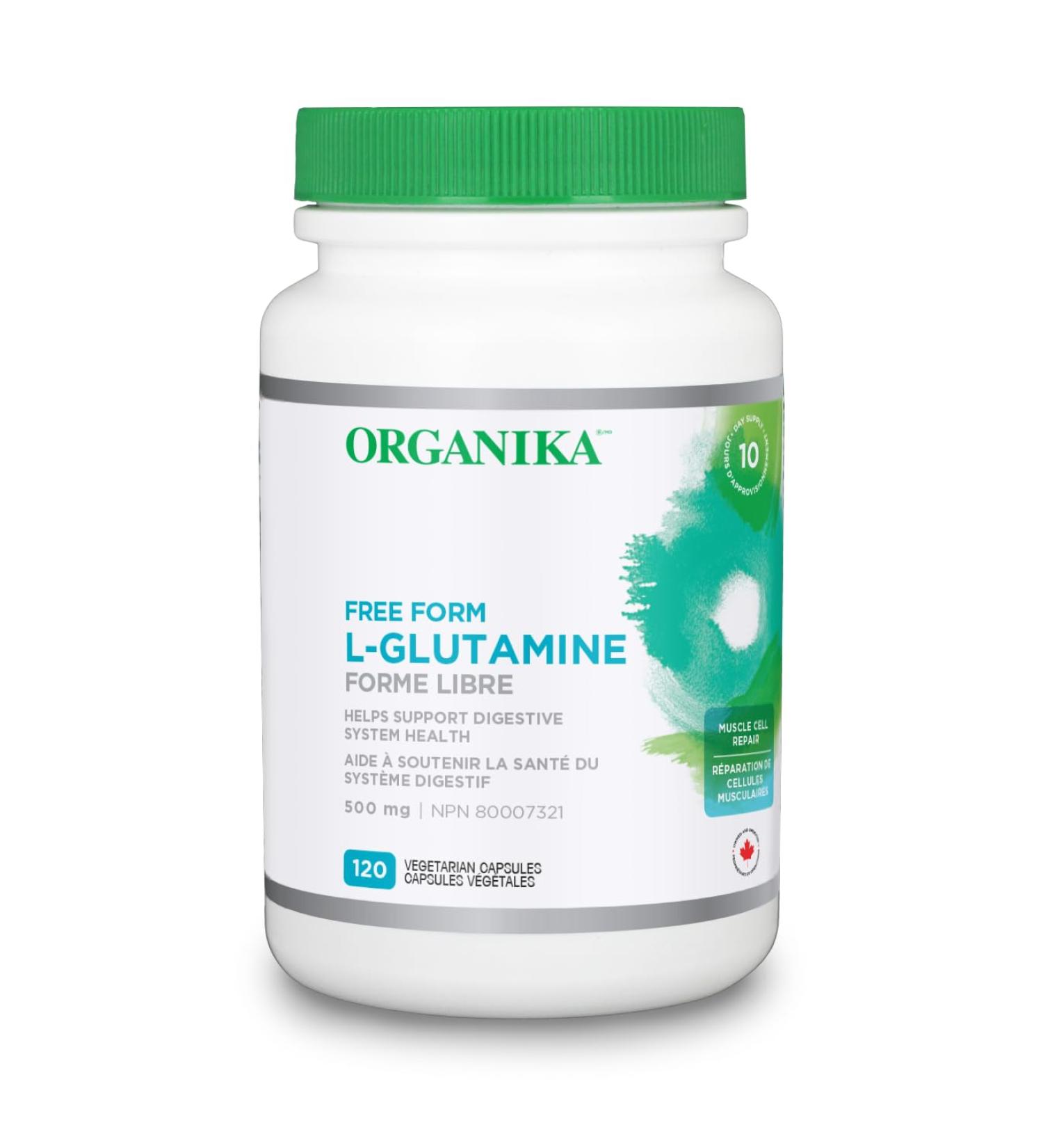 Organika L-Glutamine - Free Form 500mg- Supports Digestive System Health Aids Muscle Cell Repair- 120vcaps - Buy Online on SooperMarket.com