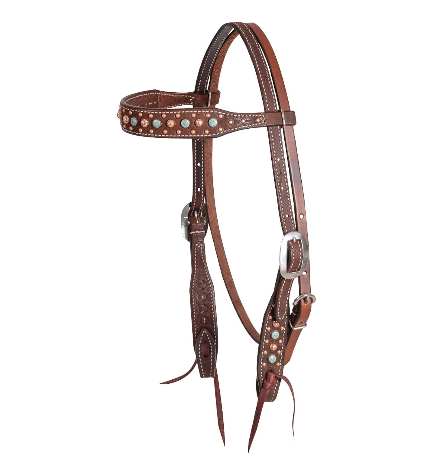 Martin Saddlery Browband Headstall with Floral Spot Dots, Chocolate