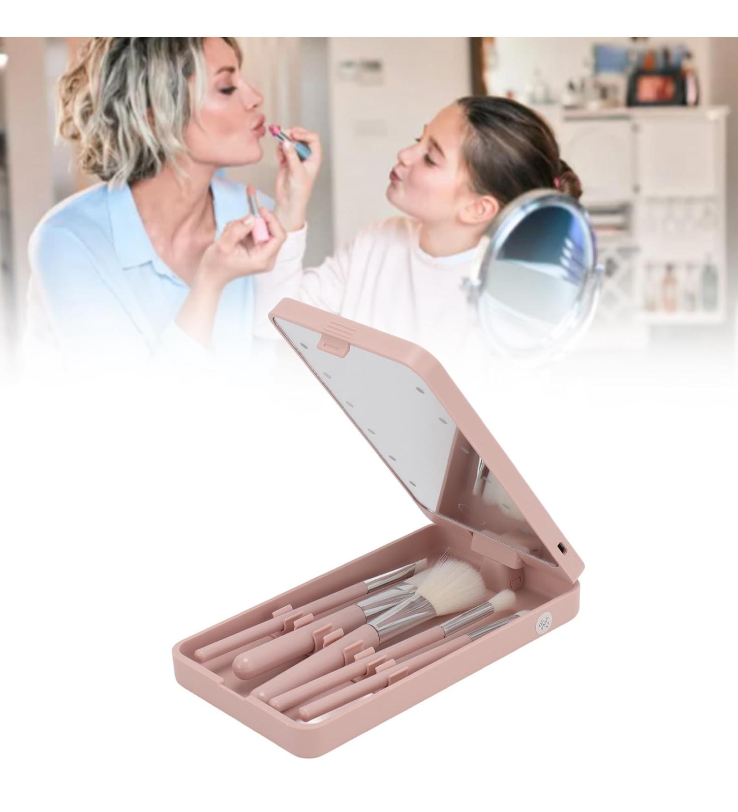 LED Makeup Mirror & Brush Set | High Clarity Rotating & Folding | Travel-Friendly Beauty Kit - Buy Online on SooperMarket.com
