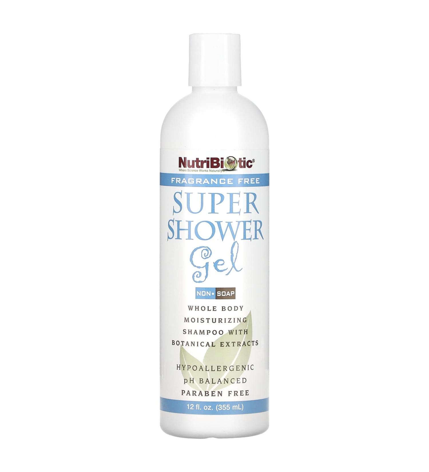 NutriBiotic Super Shower Gel Non-Soap Fragrance Free 12 fl oz (355 ml)