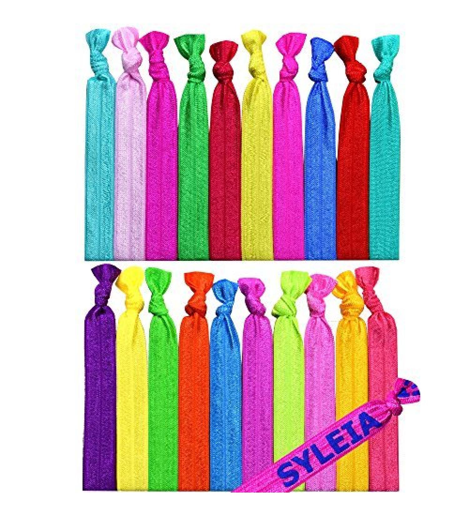 Syleia 20 Hair Ties - Candy Shop Colors - Plus One Bonus Hair Tie - Elastic Ponytail Holders No Crease Hand Knotted Fold Over Assorted 20 Pack